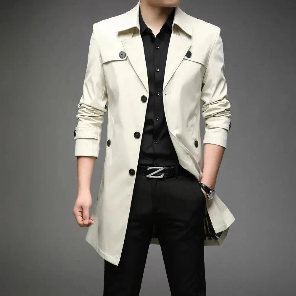 Slim Fit Single Breasted Men's Trench Coat - Classic Waterproof Overcoat for Business & Casual Wear | Perfect for Office, Travel & Outdoor Activities