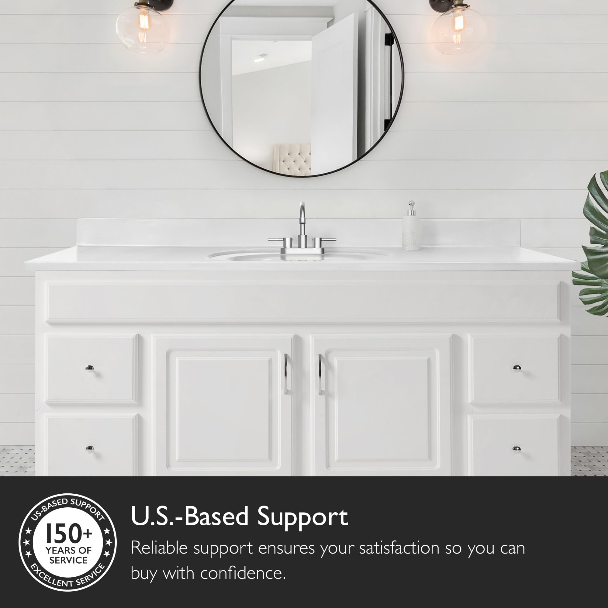 61 Inch White Cultured Marble Bathroom Vanity Top with Backsplash - Durable Modern Design for Home Renovation - Perfect for Master Bath & Powder Room Upgrades (Design House 597427)