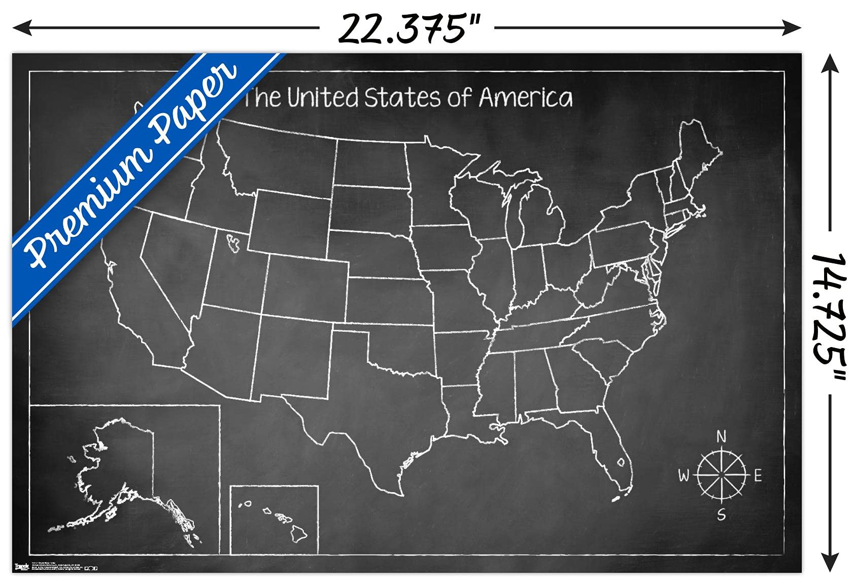 Trends International USA Chalk Map Wall Poster - 14.725