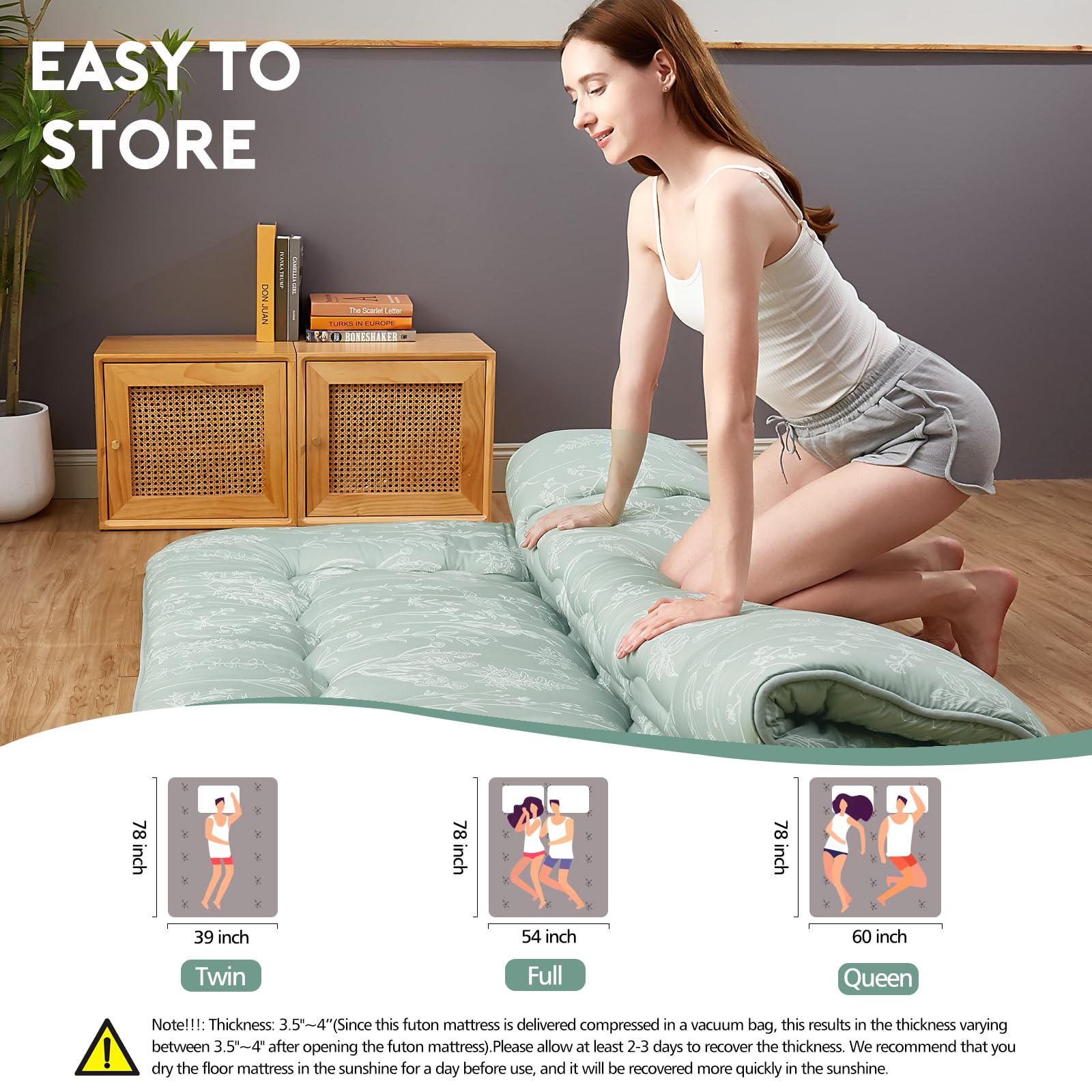 Japanese Futon Floor Mattress - Foldable Tatami Mattress with Washable Cover for Adults & Kids, Twin/Full/Queen Size (Sage Green) | Perfect for Guest Rooms, Small Spaces & Minimalist Living