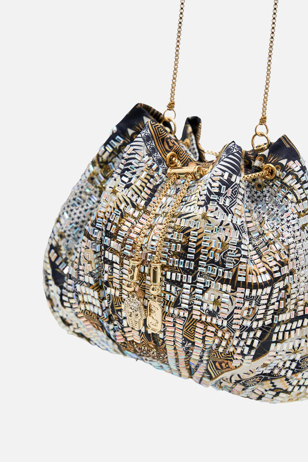 Stylish Drawstring Pouch with Adjustable Chain Strap - Perfect for Travel, Jewelry Storage & Everyday Essentials | The Temples of Dendara Collection