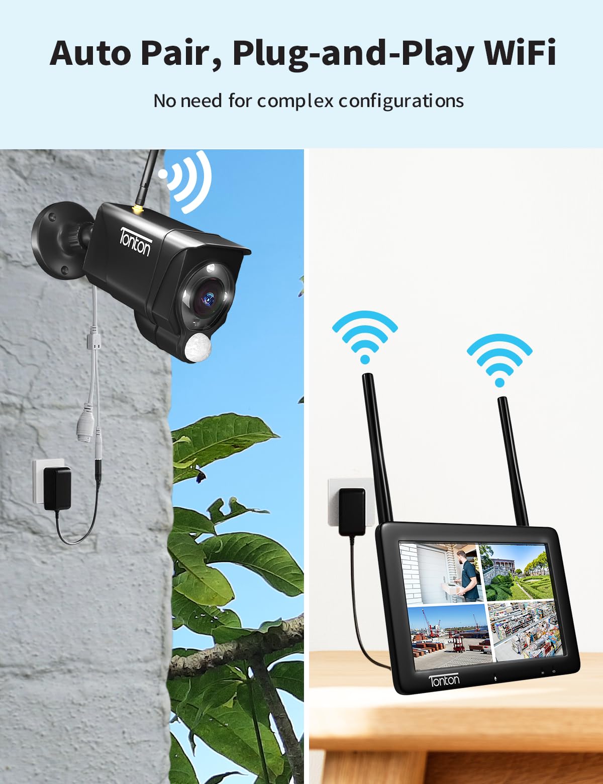 2-Way Audio Tonton 3MP Wireless Security Camera System with 7