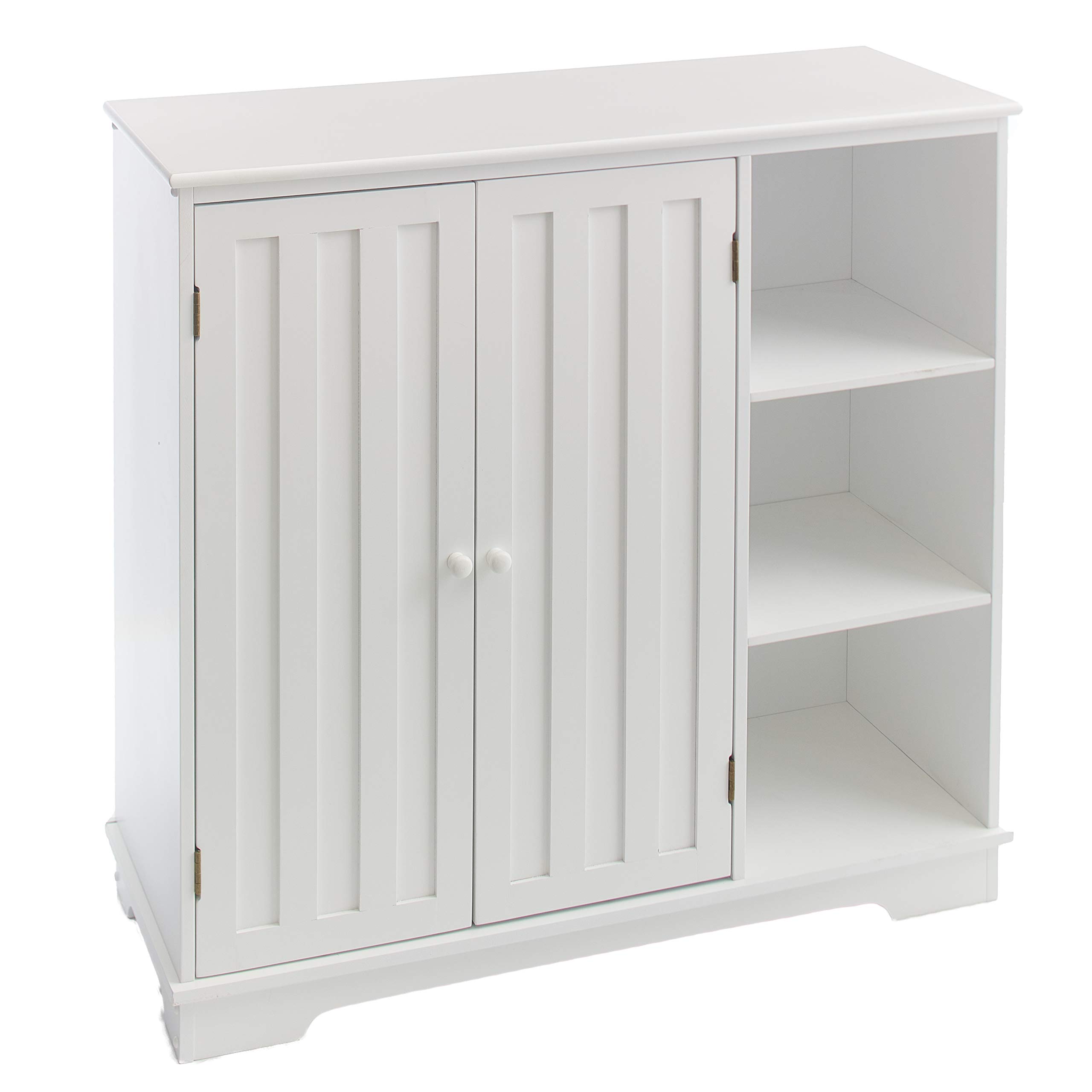 Lakeside Collection White Beadboard Buffet Cabinet - Farmhouse Style Sideboard with Storage - Perfect for Dining Room, Kitchen, or Entryway Organization