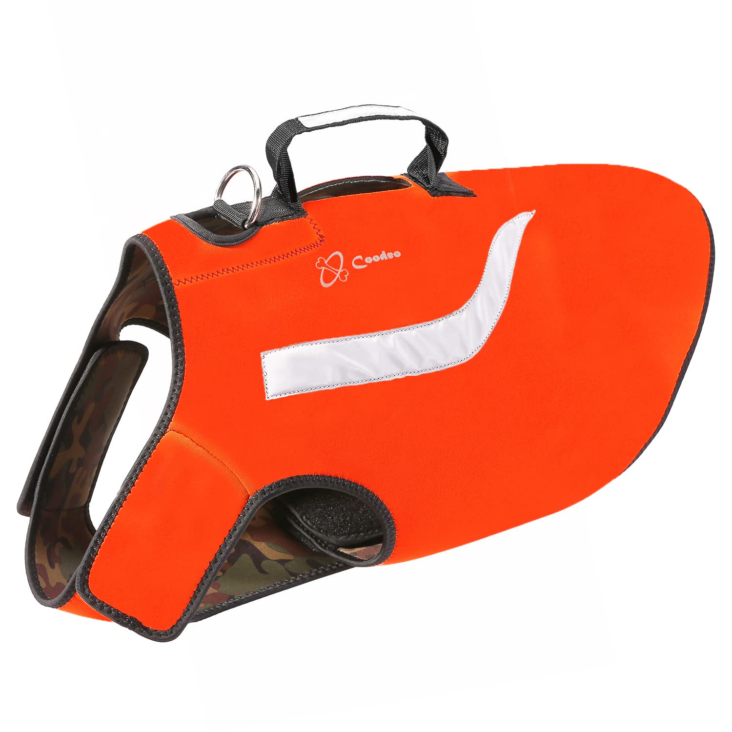 **Coodeo Reversible Reflective Hunting Dog Vest - Orange & Camo Waterproof Tactical Harness for Protection & Security, 4.5mm Neoprene Safety Jacket (X-Large) - Ideal for Hunting, Training & Outdoor Adventures**