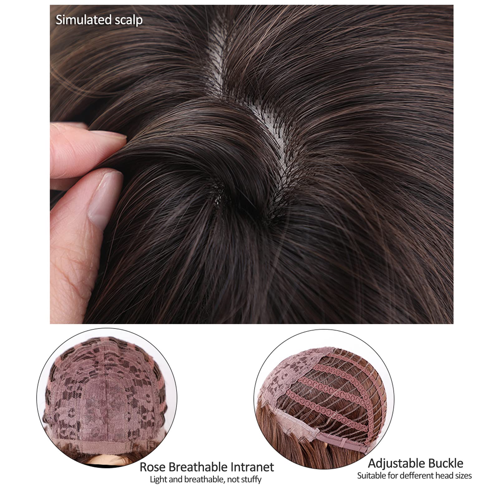 Long Wavy Synthetic Hair Wig with Bangs & Hair Net - Heat Resistant Curling Wig for Women, Cosplay, Party & Daily Use - Perfect for Halloween, Costume Events & Everyday Styling
