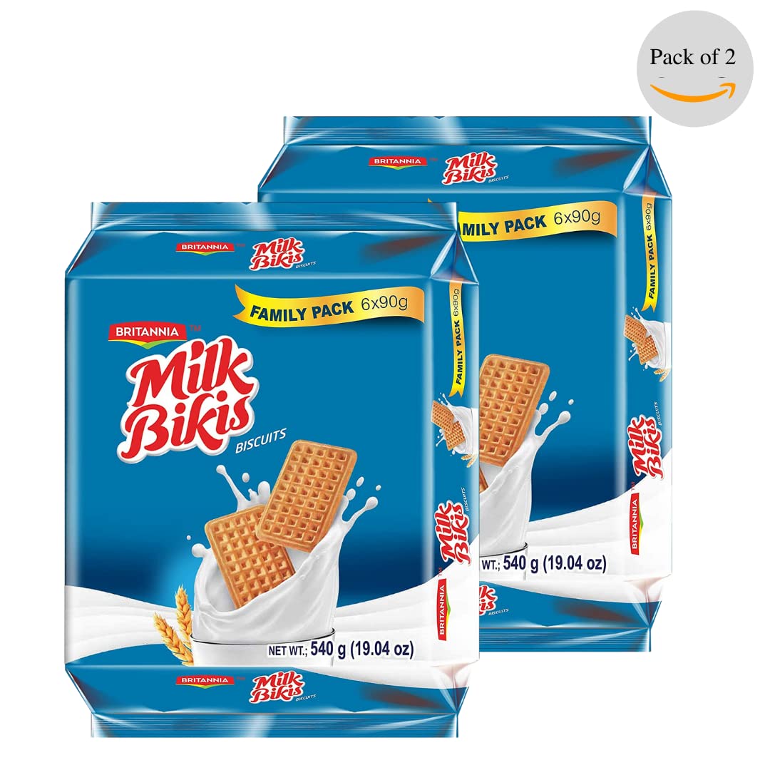 Britannia Milk Bikis Biscuits 19.04oz (540g) - Crunchy & Delicious Kids Snacks for Breakfast, School Lunch & Tea Time - Pack of 2 - Perfect for Daycare, Picnics & On-the-Go Snacking