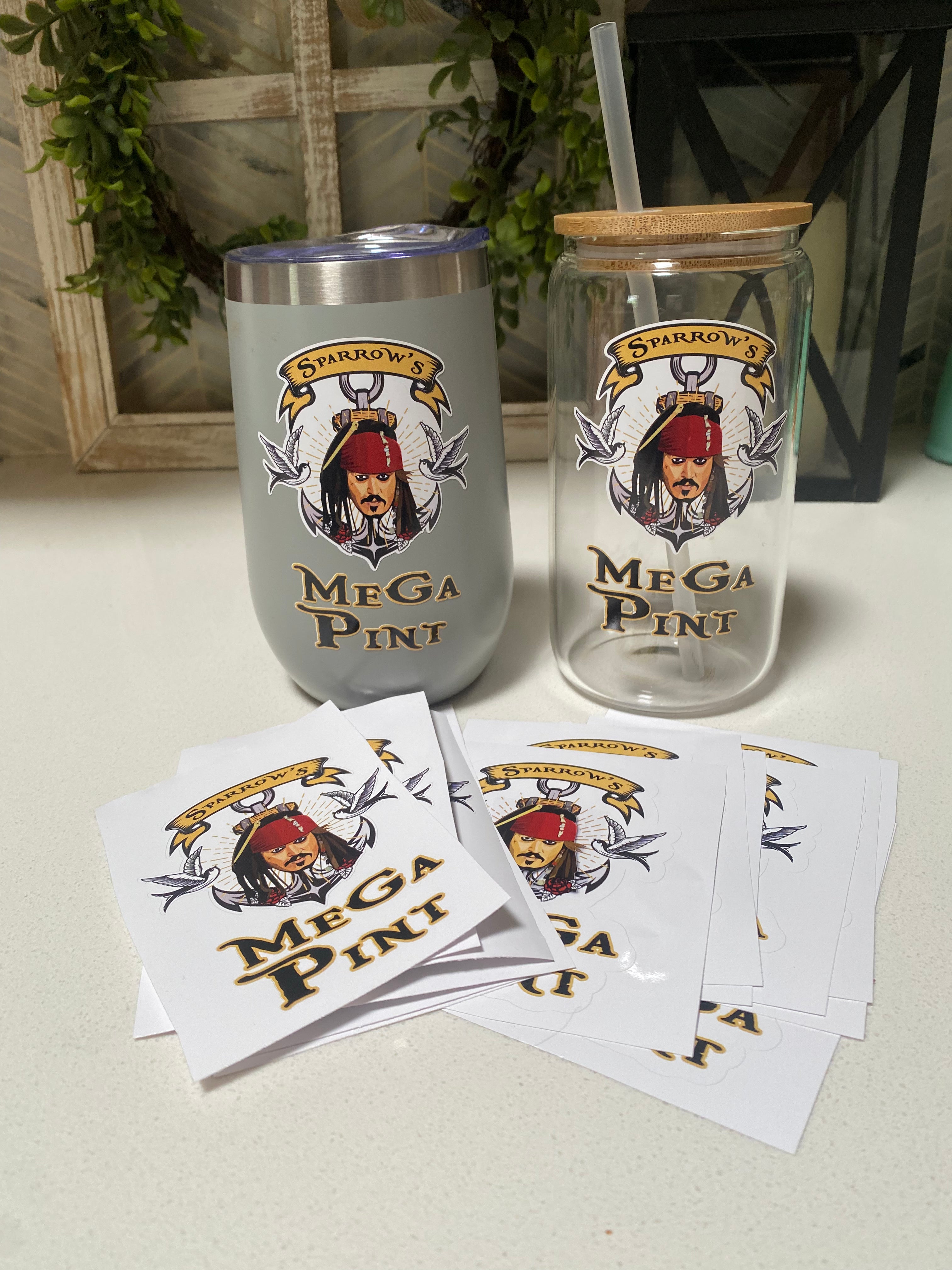 Sparrow's Mega Pint Decal - Large 16oz Glass Decal Sticker for Beer Mugs, Tumblers & Water Bottles - Perfect for Home Bars, Parties & Gifts