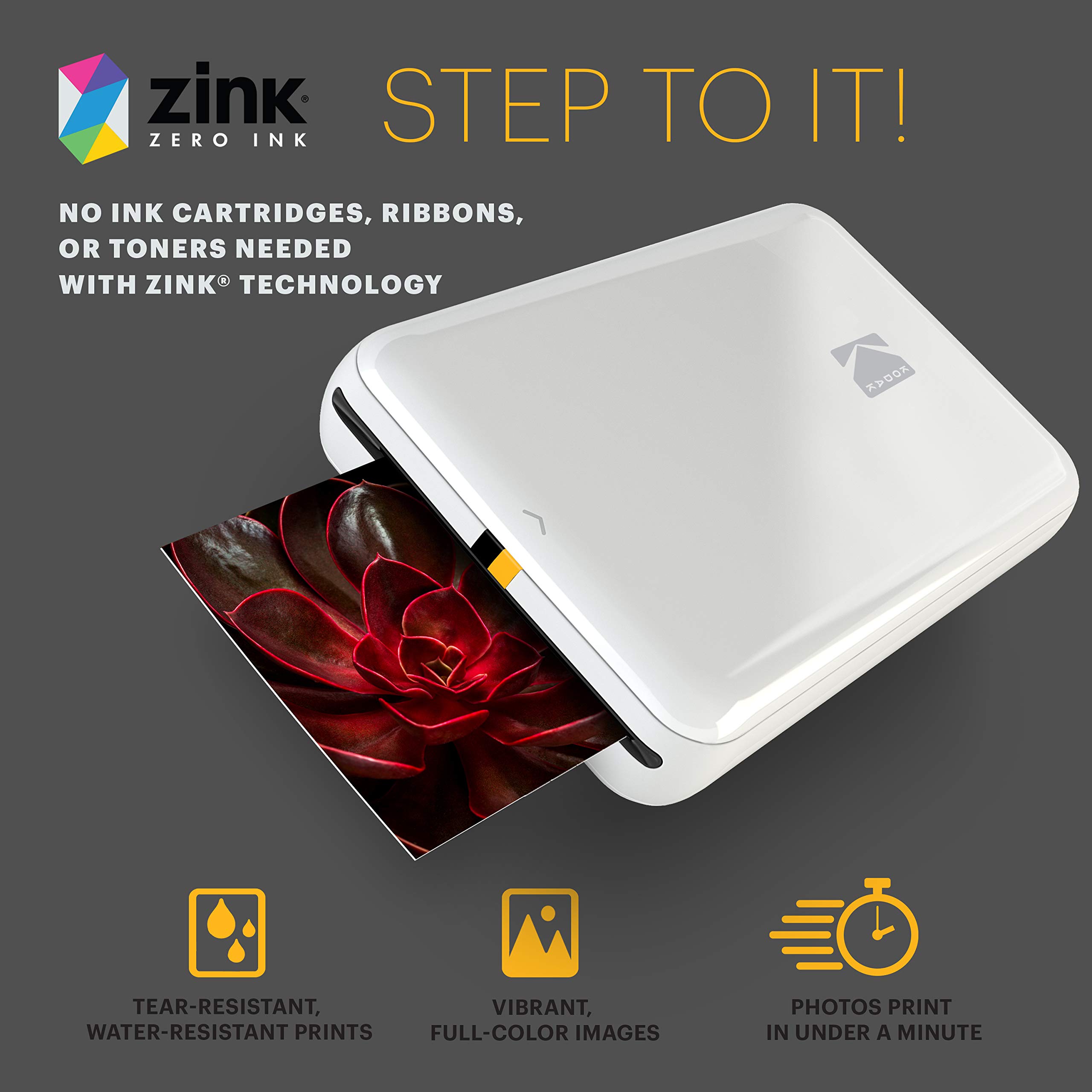 KODAK Step Wireless Mobile Photo Mini Color Printer (White) Go Bundle - Print Instantly from Phone, Perfect for Travel, Parties & Scrapbooking