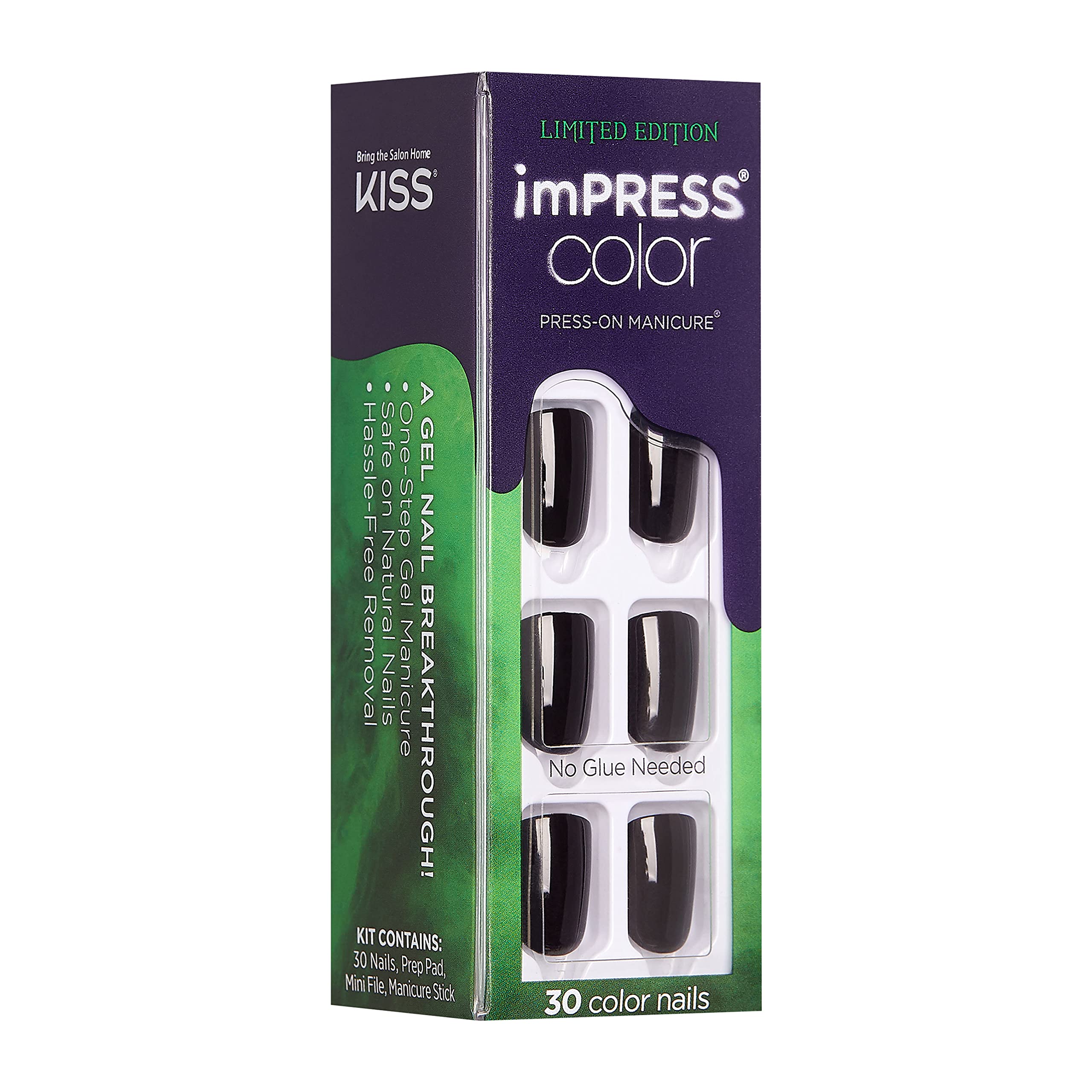 KISS imPRESS Color Press-On Fake Nails - Halloween Manicure Set, Short Square Shape, 30 Nails | Easy DIY Application, Perfect for Costume Parties & Special Occasions