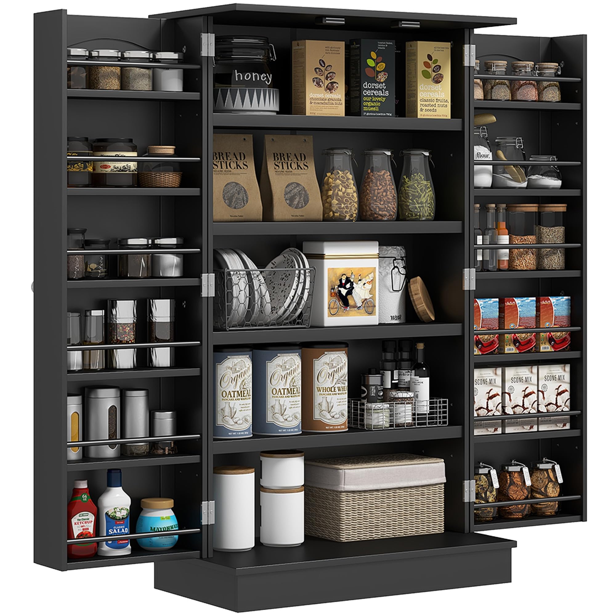 HOMCOM 41-Inch Freestanding Kitchen Pantry Storage Cabinet with 12 Adjustable Shelves, Double Doors & 5-Tier Organizer - Black | Perfect for Small Kitchens, Apartments & Pantry Organization