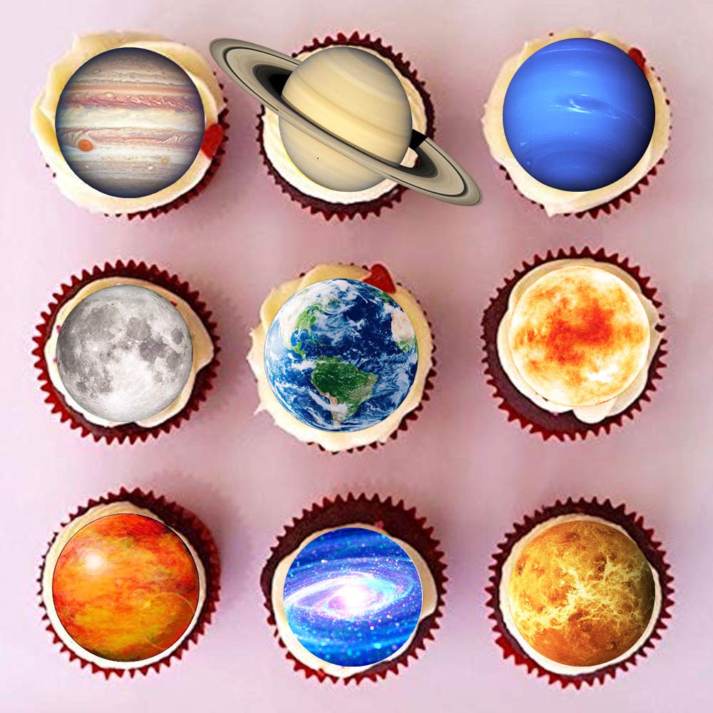 Edible Wafer Paper Planet Cake Toppers - 35x1.5 Inch Precut Solar System Birthday Cake Decorations for Space Themed Parties | Perfect for Birthday Cakes, Cupcakes & Dessert Decorations