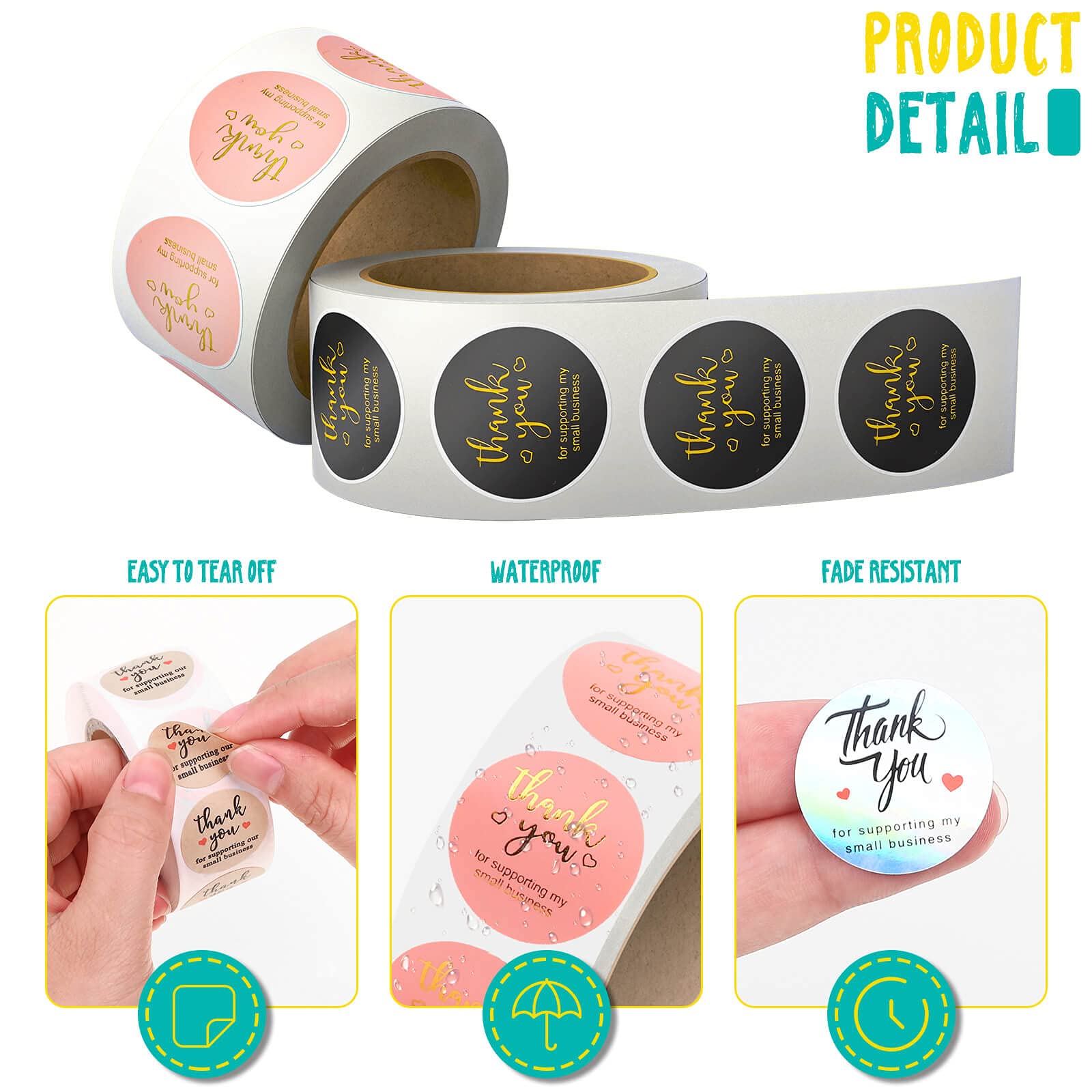 3000Pcs 1Inch Thank You Stickers - 6 Rolls Small Business Appreciation Labels for Packaging, Baking, Envelopes & Gift Wrapping | Perfect for Etsy Sellers, Handmade Crafts & Customer Thank You Notes