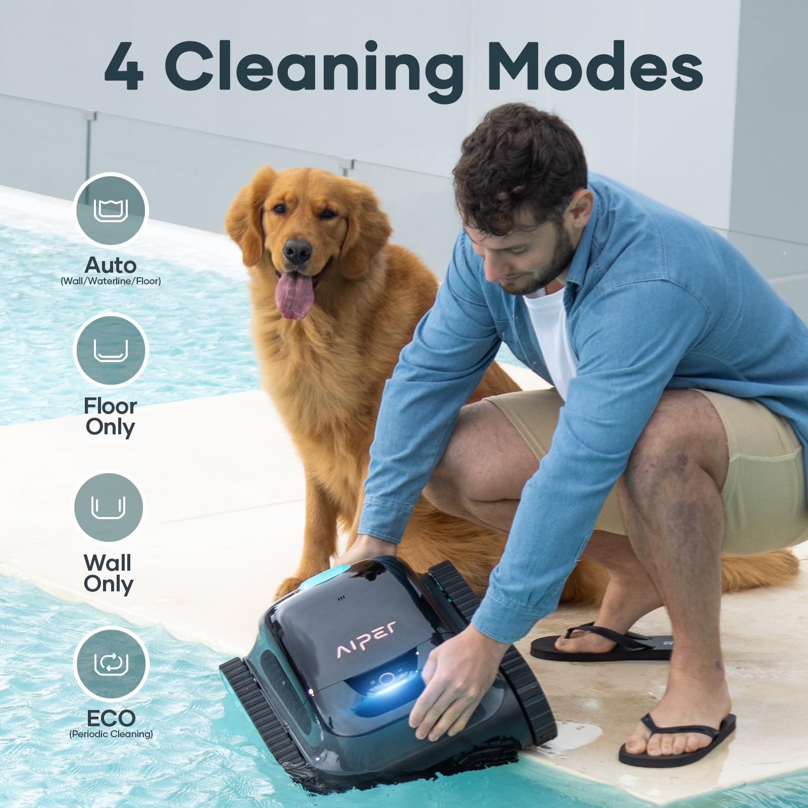 AIPER Scuba S1 Cordless Robotic Pool Cleaner - Smart Navigation for Inground Pools up to 1,600 Sq.ft, Automatic Wall & Waterline Cleaning Vacuum - Perfect for Backyard, Family & Vacation Home Swimming Pools
