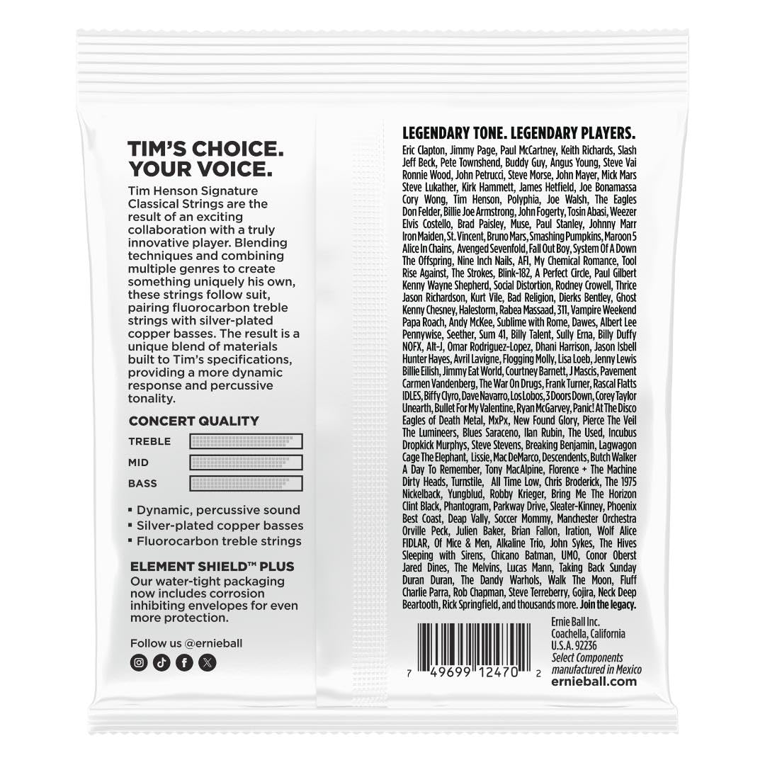 Ernie Ball Tim Henson Signature Classical Guitar Strings - Medium Tension Nylon Strings for Acoustic & Electric Guitars | Perfect for Professional Performances, Studio Recording & Practice Sessions