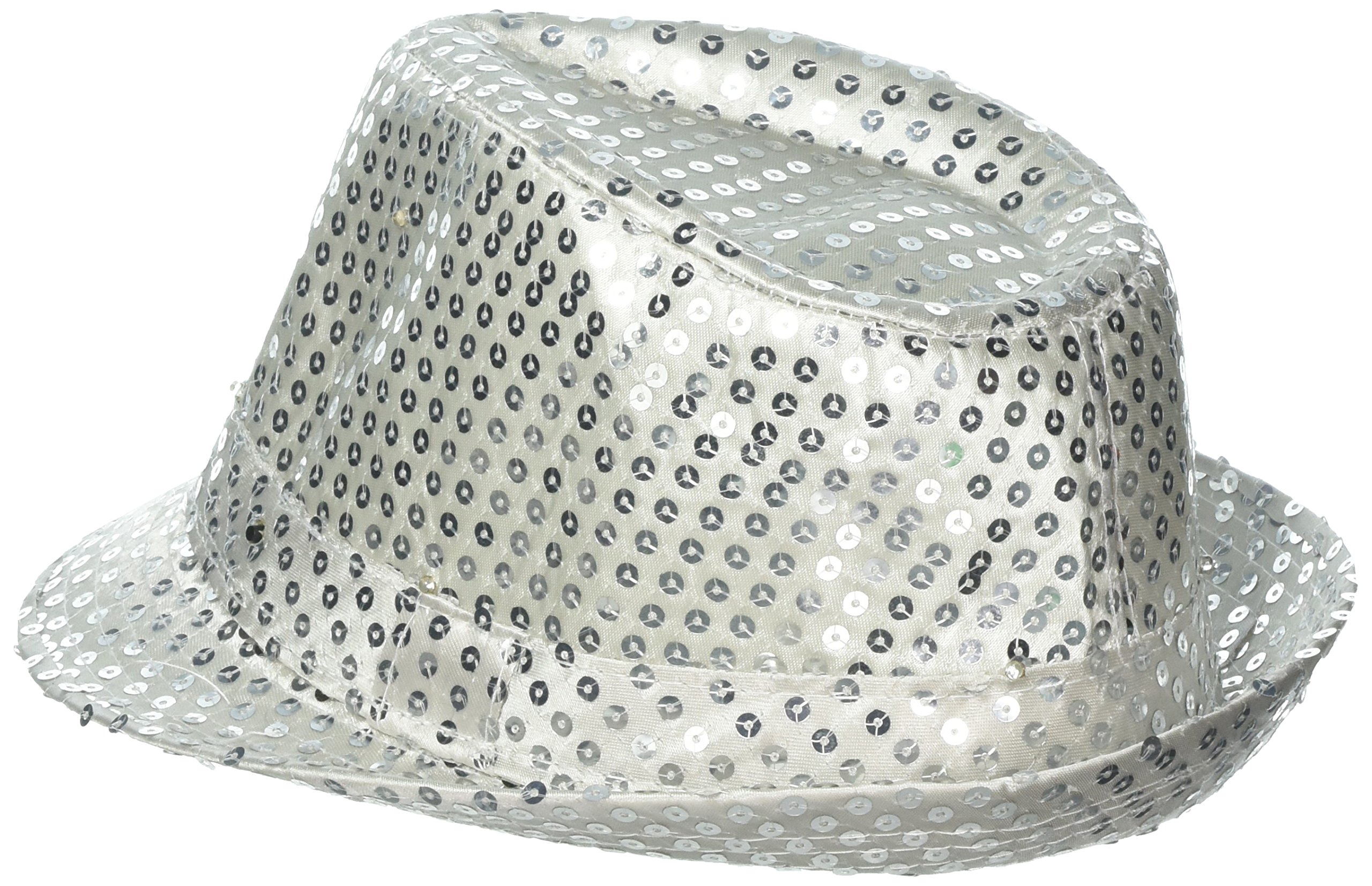LED Light-Up Silver Sequin Fedora Hat - Glow in The Dark Trilby Cap for Women & Men | Perfect for Parties, Raves, Concerts & Night Events