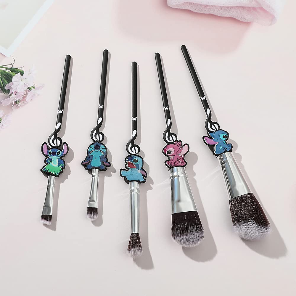 5Pcs Interstellar Baby Makeup Brushes Set - Premium Synthetic Foundation & Eyeshadow Brushes with Creative Stitch Design, Perfect Gift for Teens & Women (Black) | Ideal for Daily Makeup, Travel & Professional Cosmetics Application