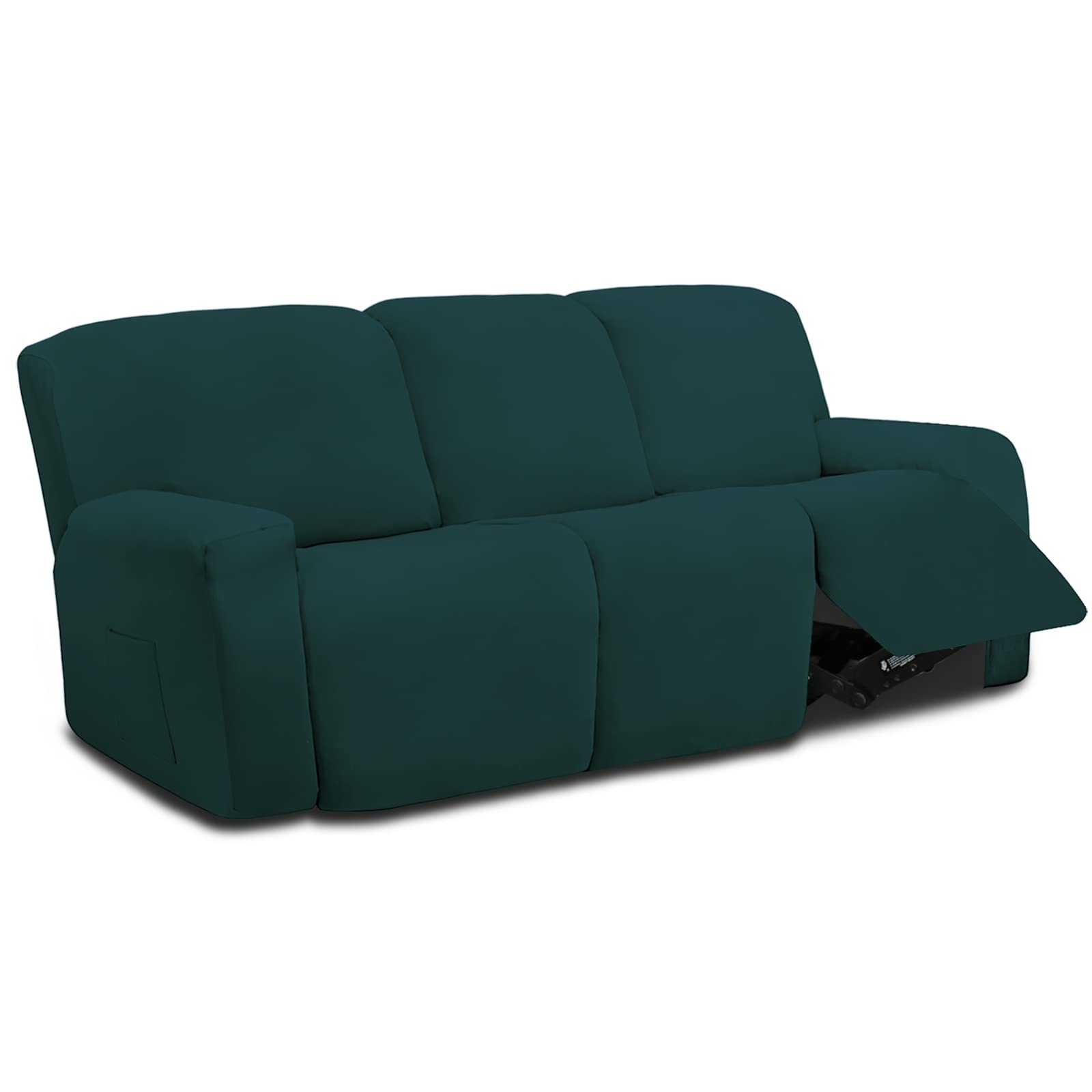 8-Piece Microfiber Stretch Sectional Recliner Sofa Slipcover - Soft Fitted Fleece 3-Seat Couch Cover - Washable Furniture Protector with Elastic Edges for Kids & Pets (Deep Teal) - Perfect for Living Room, Family Room & Home Theater Comfort