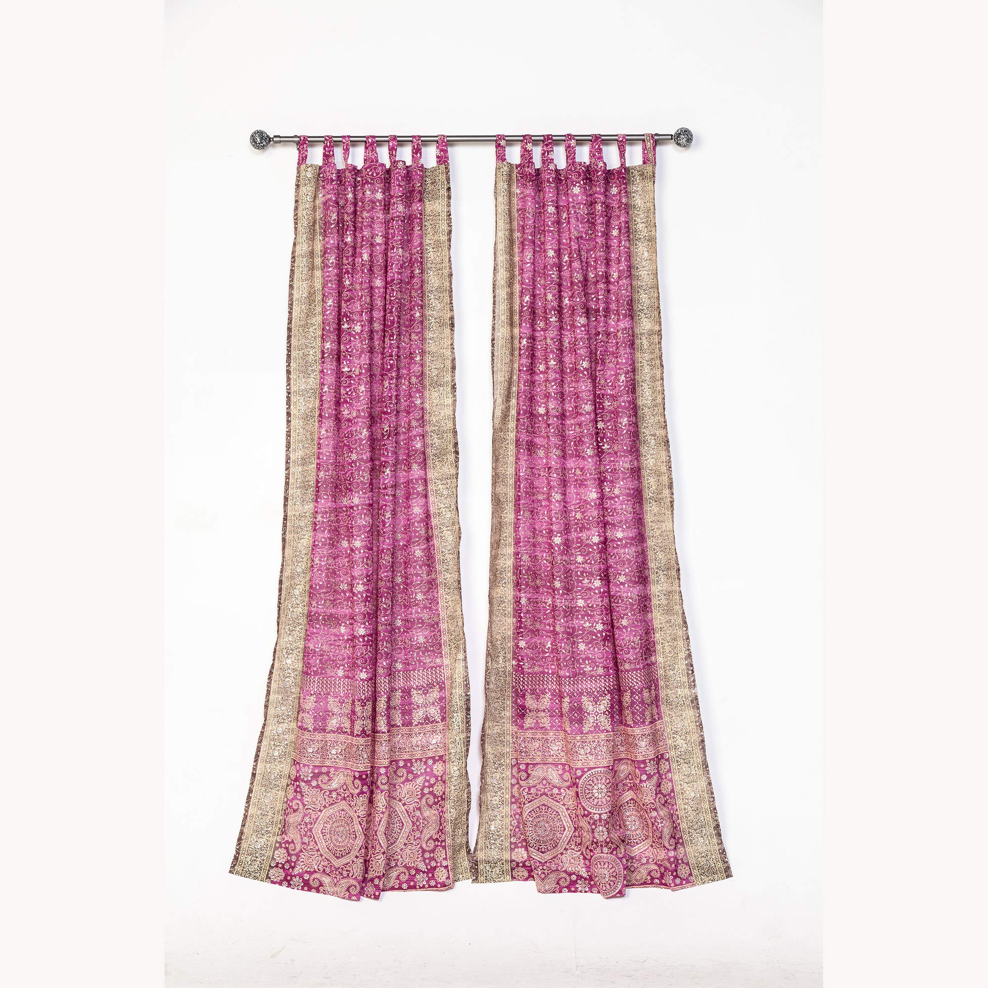 Boho Light-Filtering Sari Curtains - Colorful Window Treatments, Bed Canopy Panels & Tapestries | Chakra Collection with Free Tote Bag (84