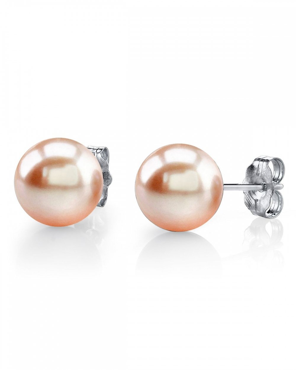 Sterling Silver Round Peach Freshwater Cultured Pearl Stud Earrings for Women - Elegant Jewelry Gift for Birthday, Anniversary & Special Occasions