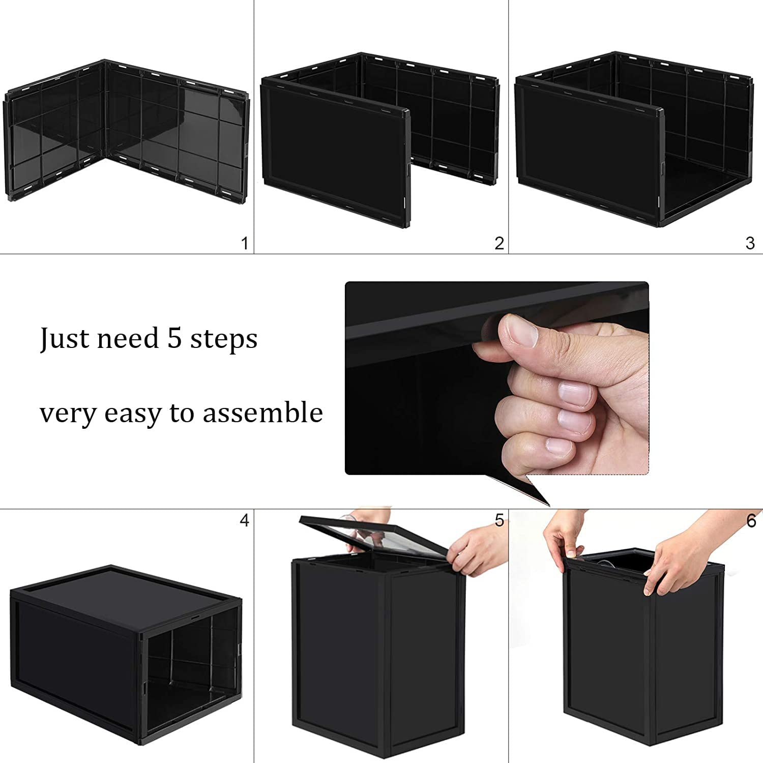 AOTENG STAR 6-Pack Black Clear Plastic Foldable Stackable Shoe Storage Box - Shoe Organizer for Men & Women, Display Case for Closet Shelf Organization (Perfect for Sneaker Collection & Shoe Storage Solutions)
