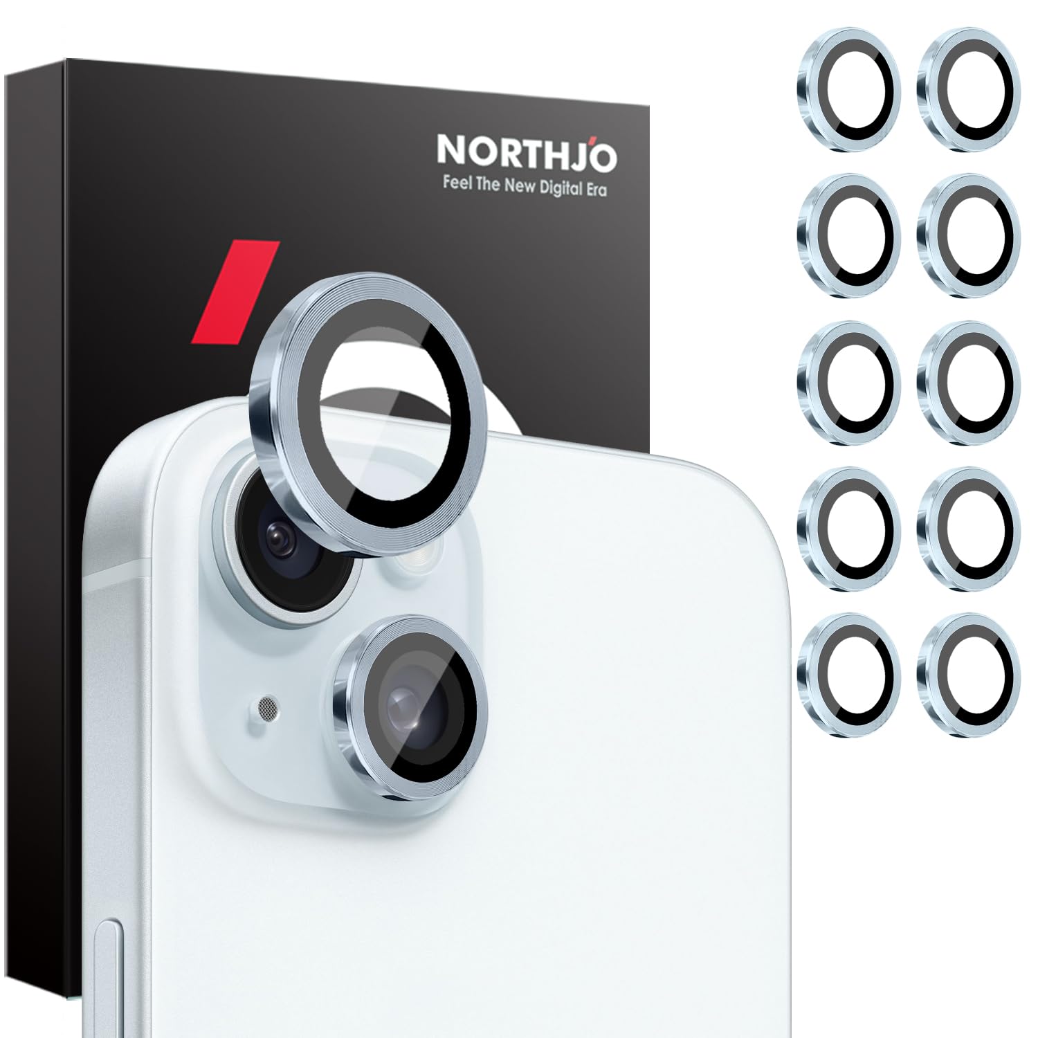 10-Pack 9H Tempered Glass Camera Lens Protector for iPhone 15/15 Plus/14/14 Plus - Case Friendly with Metal Ring - Perfect for Outdoor Photography & Travel Protection