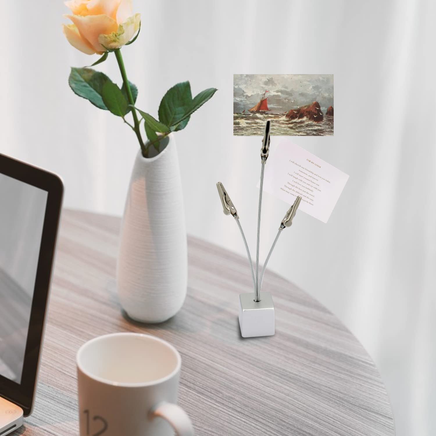 3-Pack Silver Picture Stand with 3 Clips - Versatile Card Holder, Memo Display & Photo Stand for Weddings, Restaurants, Birthdays - Perfect for Table Numbers, Food Signs & Notes Display