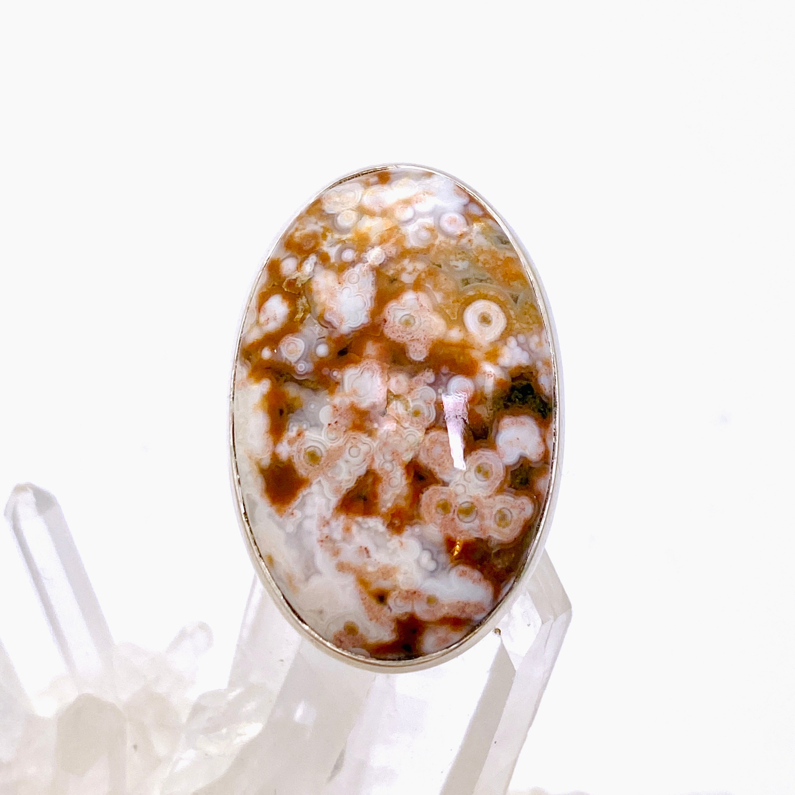 Ocean Jasper Oval Cabochon Ring - Size 7.5 - Natural Stone Jewelry - Handmade Silver Ring - Perfect for Boho Style & Spiritual Healing - PRGJ848