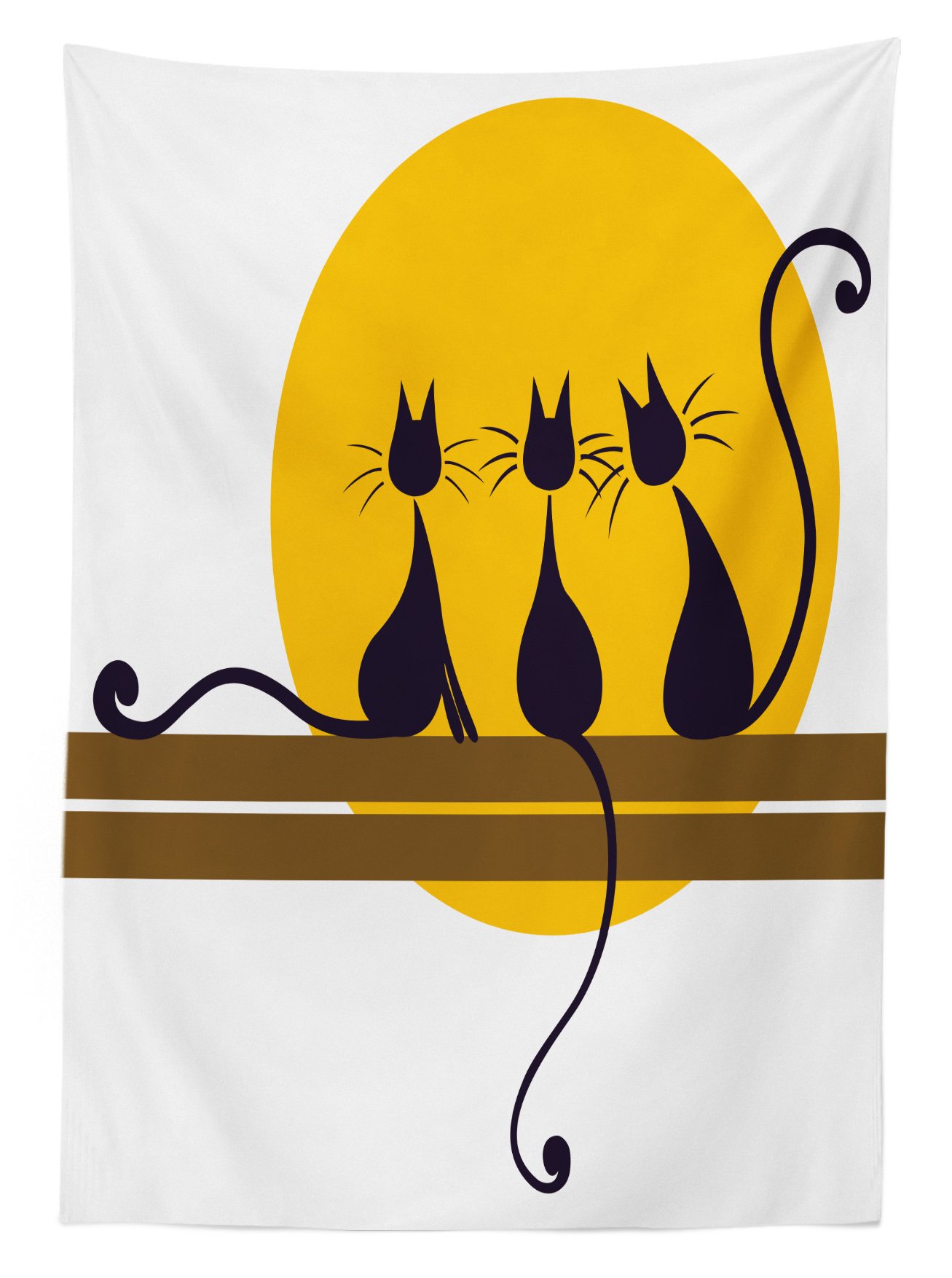 Ambesonne Animal Art Outdoor Tablecloth - Cartoon Cat Silhouettes with Long Tails Sun Print, Washable Picnic Table Cover 58
