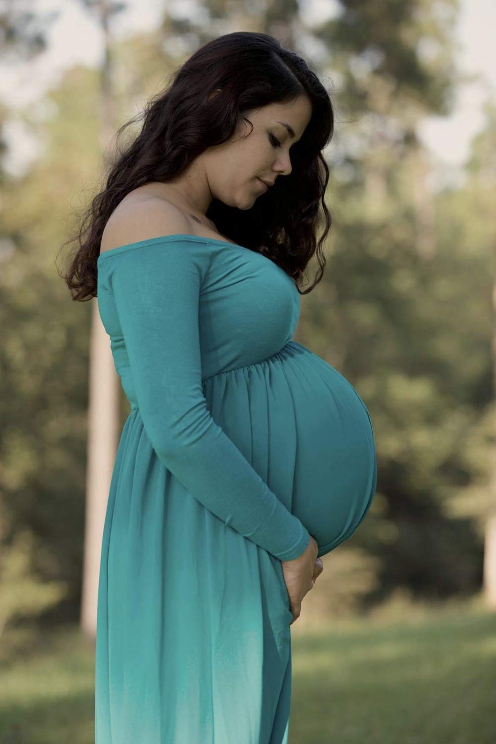 ZIUMUDY Maternity Maxi Dress - Elegant Chiffon Photography Gown with Split Front for Maternity Photoshoots, Baby Showers & Pregnancy Announcements