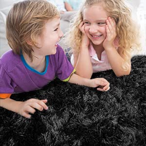 AROGAN 5x8 Feet Luxury Large Area Rugs - Super Soft Fluffy Shaggy Rug for Living Room, Bedroom, Playroom, Dorm & Nursery Decor - Black Plush Fuzzy Carpet for Kids, Girls & Teens - Perfect for Cozy Home Decor, Family Gatherings and Play Areas