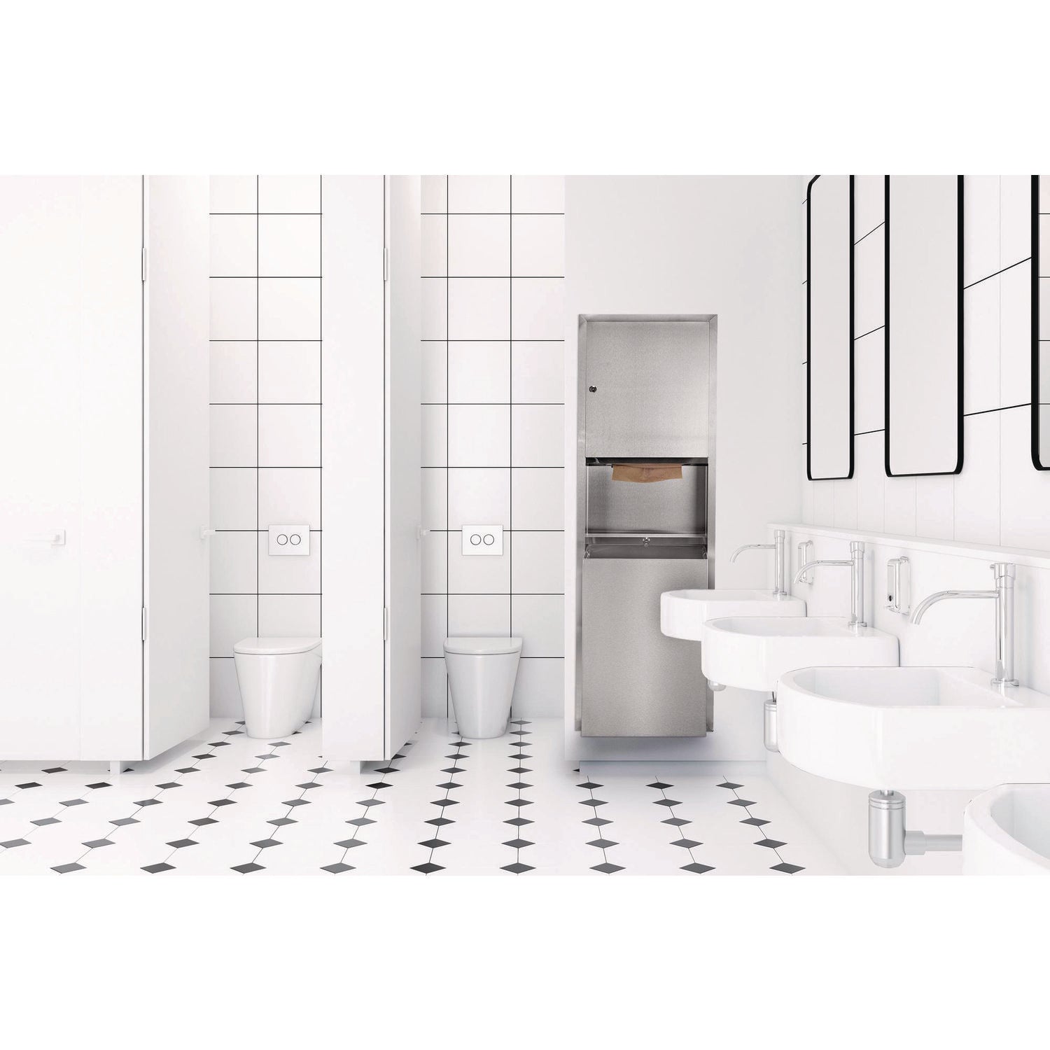 Stainless Steel Recessed Paper Towel Dispenser with Built-in Waste Bin - 56