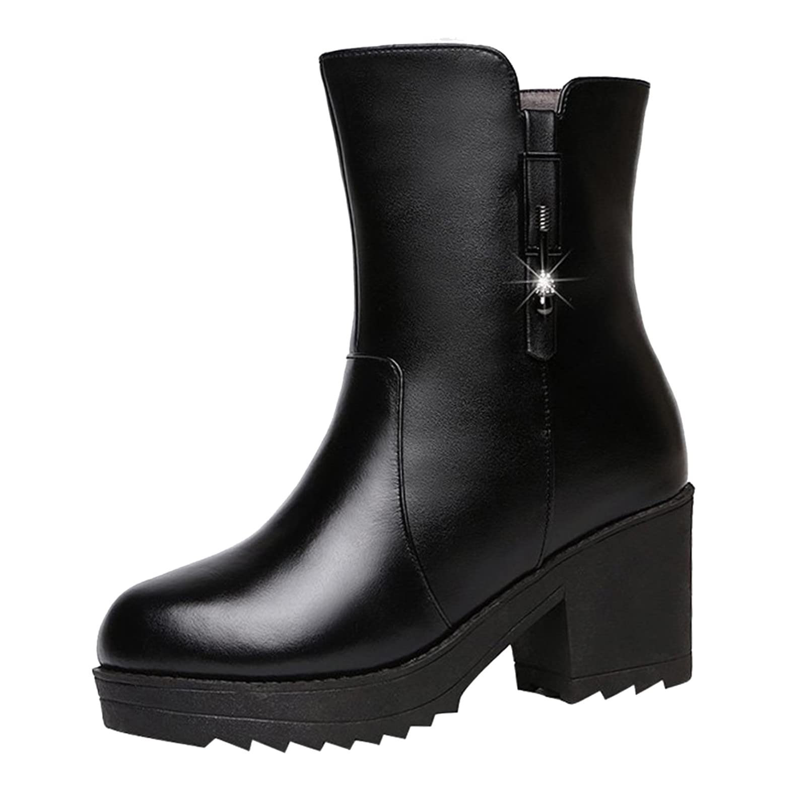 Punk Boots for Women - Mid Calf Winter Boots with Square Heels & Zipper - Round Toe Fashion Boots - Perfect for Cold Weather, Street Style & Night Out