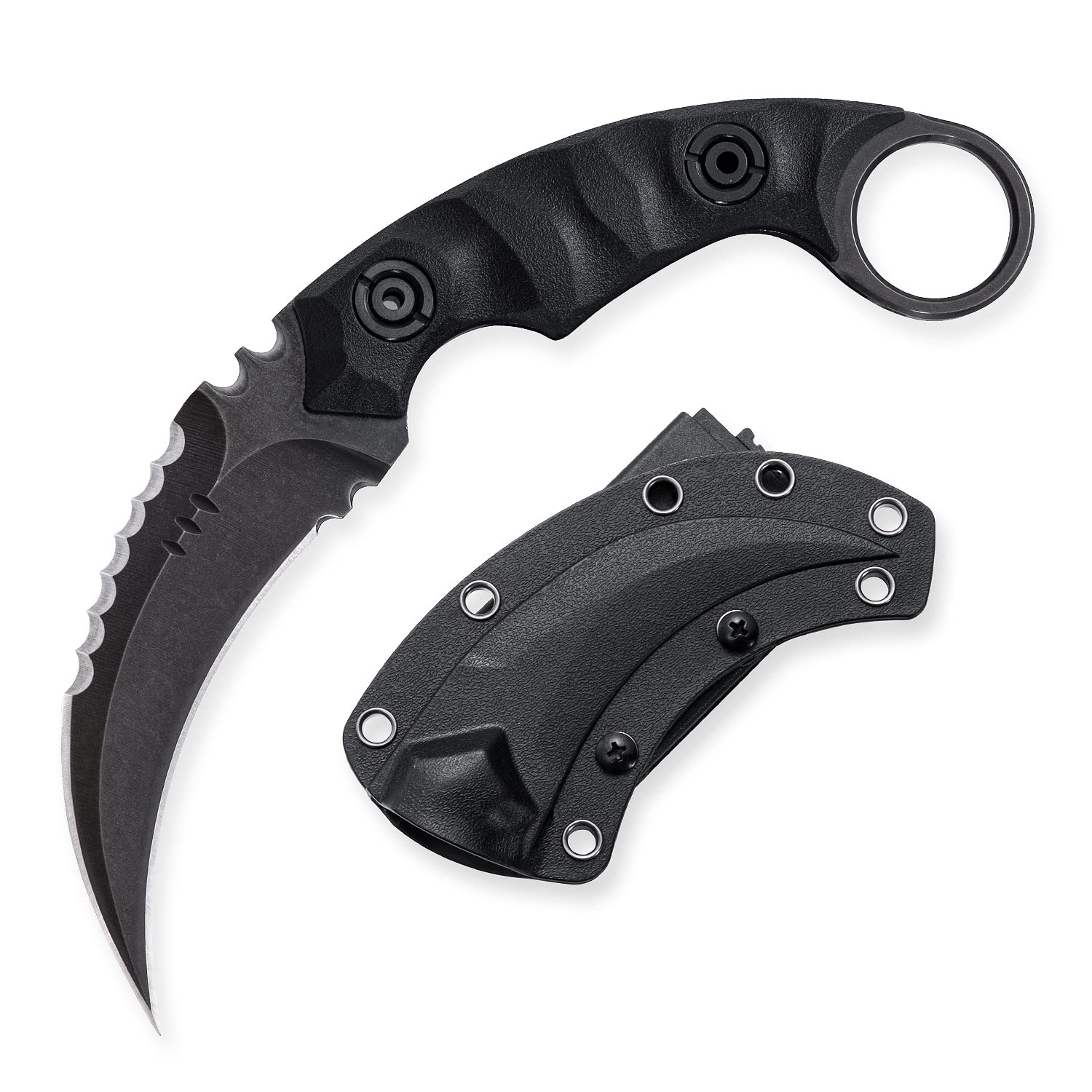 D2 Steel Fixed Blade Tactical Knife with G10 Handle - Double Edged Sharp Claw Knife for EDC, Outdoor Survival, Hiking & Camping - Includes Kydex Sheath (Black/Black) | Perfect for Bushcraft, Hunting, and Emergency Preparedness