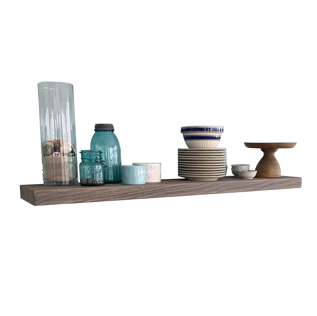 Joel's Antiques - 54 Inch Natural Wood Floating Shelves for Wall - Heavy Duty Rustic Wall Shelves - Perfect for Bedroom, Living Room, Kitchen Decor - Gray Wooden Shelf (54x6x2 Inches) - Ideal for Displaying Books, Photos, Plants and Home Decor Items