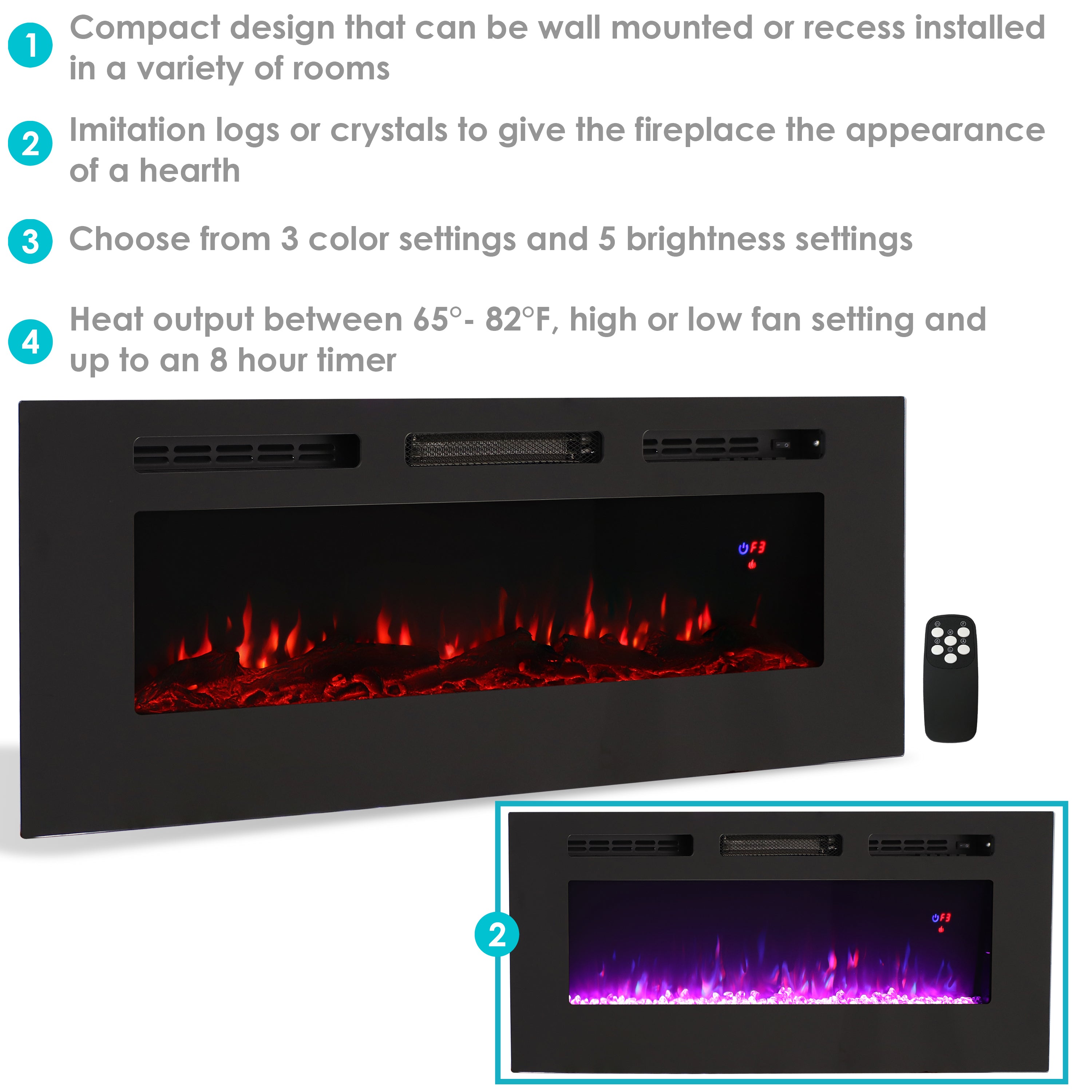 Sunnydaze Elegant Indoor Electric Fireplace - Realistic Flame Effect, Energy Efficient, Perfect for Living Room, Bedroom & Office Heating