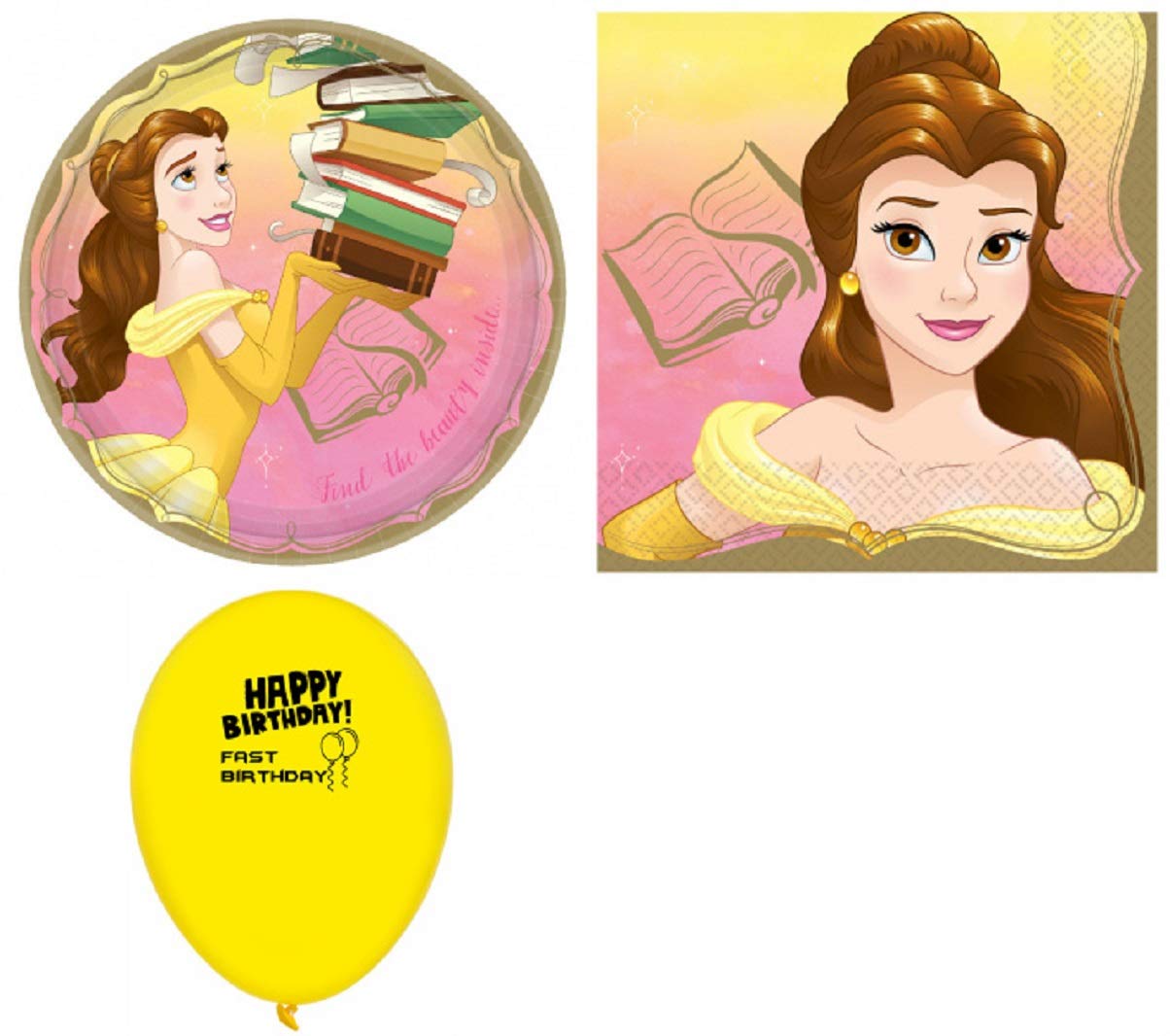 Disney Princess Belle Birthday Party Plates & Napkins Set for 8 Guests - Elegant Tableware for Kids' Birthday Celebrations & Themed Events