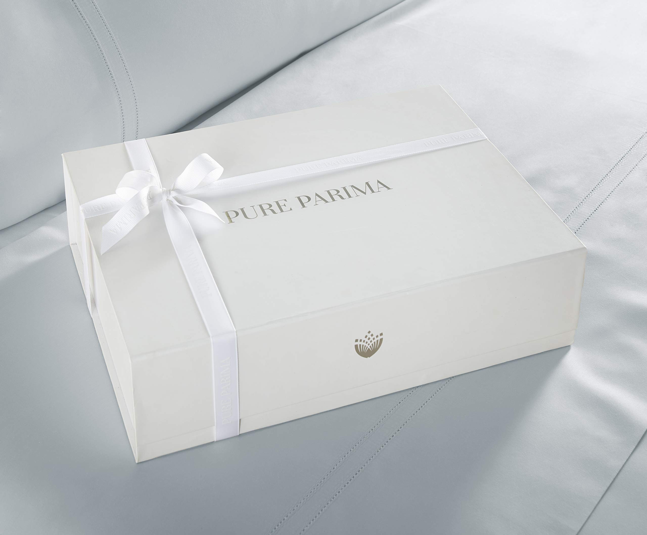 Pure Parima Luxury 100% CEA Certified Egyptian Cotton Sheet Set - Extra-Long Staple, Breathable & Cooling Bedding - Includes Flat Sheet, Fitted Sheet & 2 Pillowcases (Full Size, Icy Blue) - Perfect for Hot Sleepers & All-Season Comfort