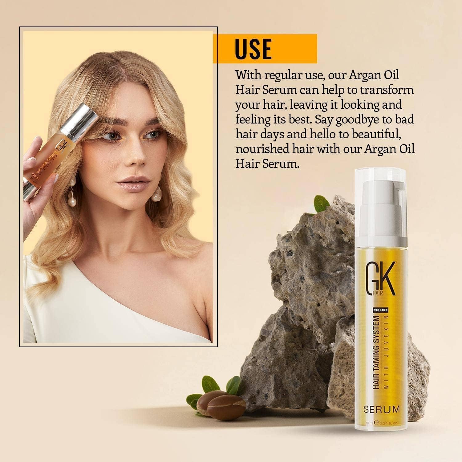 GK HAIR Moisturizing Shampoo & Conditioner Set (300ml) with Leave-In Conditioner Cream (130ml) & Argan Oil Smoothing Serum (10ml) - Hydrating Hair Care Kit for Dry, Damaged Hair - Perfect for Daily Use & Salon-Quality Results at Home