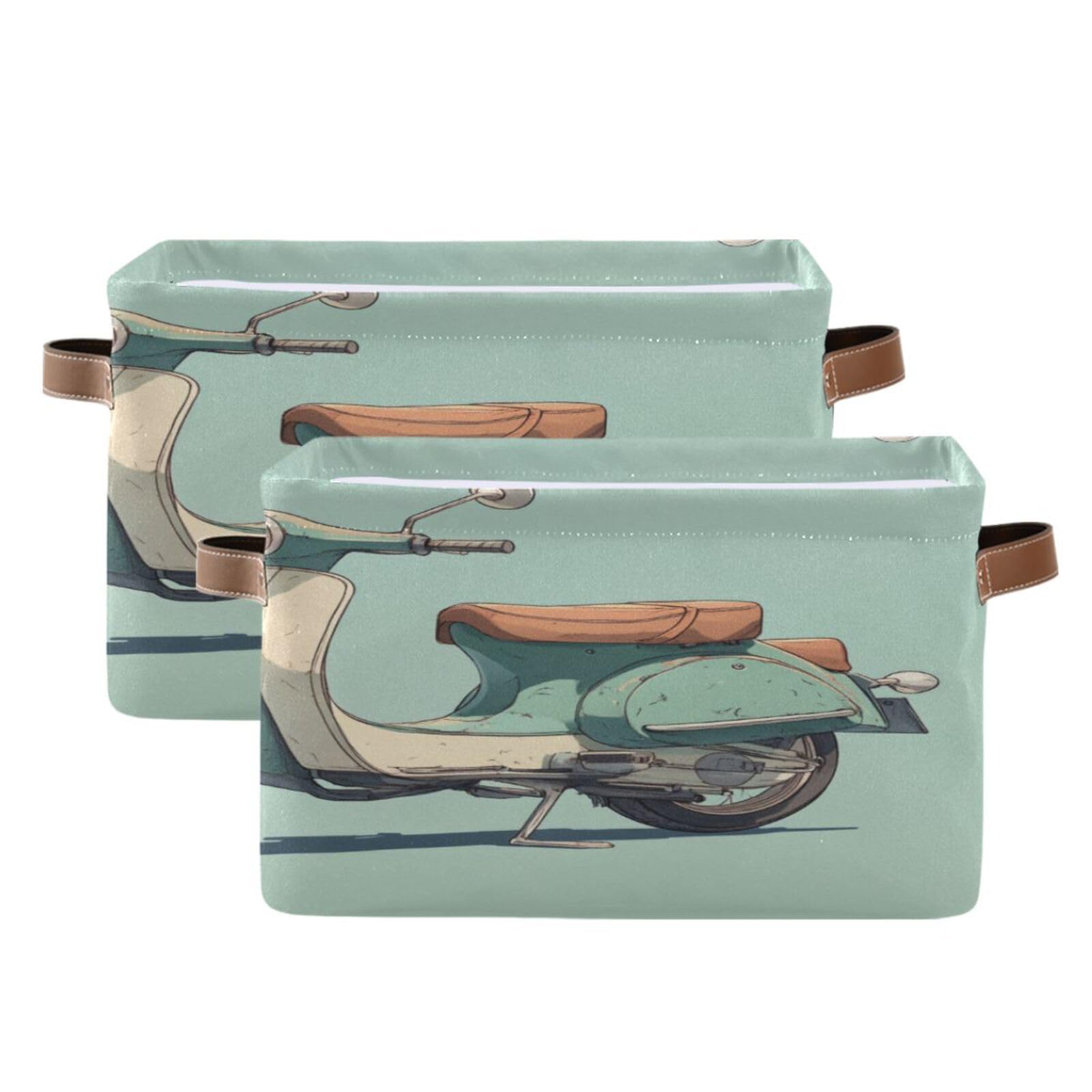 Large Fabric Storage Bins with Handles - Collapsible Closet & Shelf Organizers for Clothes, Toys & Home | Motorbike Green