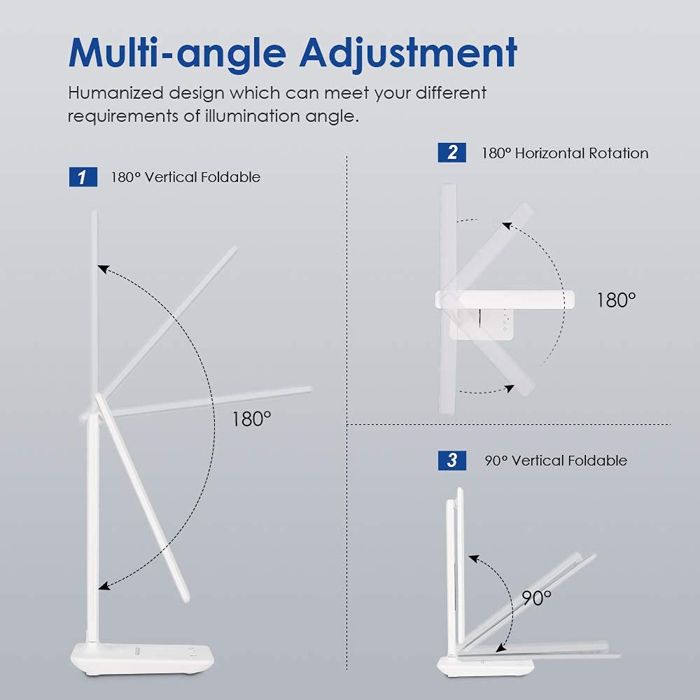 Rechargeable LED Desk Lamp with Clock - Adjustable Brightness & 3 Lighting Modes, Battery Powered Eye-Caring Study Lamp for Home Office, Reading, and Nightstand Use - Perfect for Work, Study, and Bedside Lighting