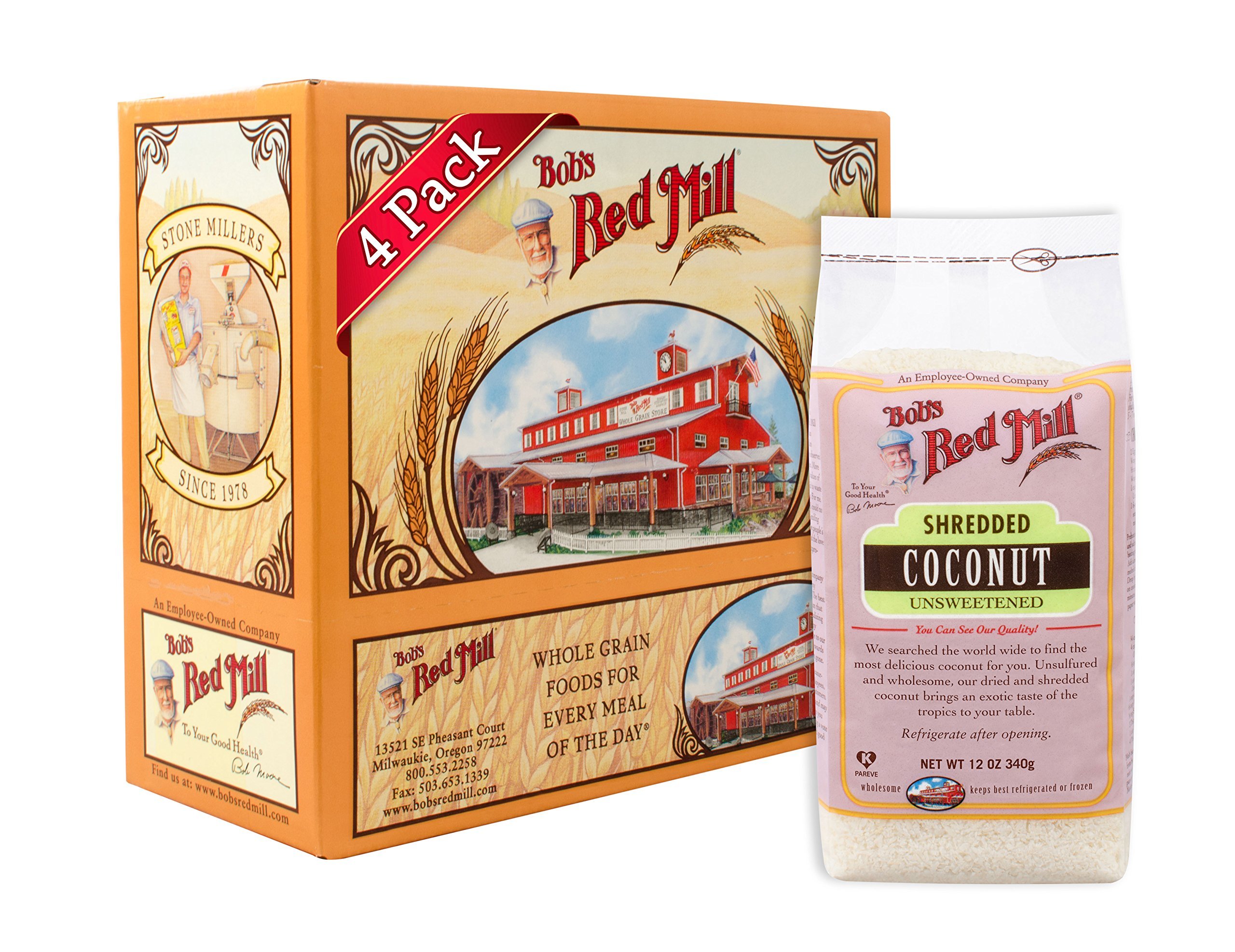 Organic Unsweetened Shredded Coconut by Bob's Red Mill - 12 Ounce (Pack of 4) | Gluten-Free, Vegan, Non-GMO | Perfect for Baking, Smoothies & Healthy Snacks
