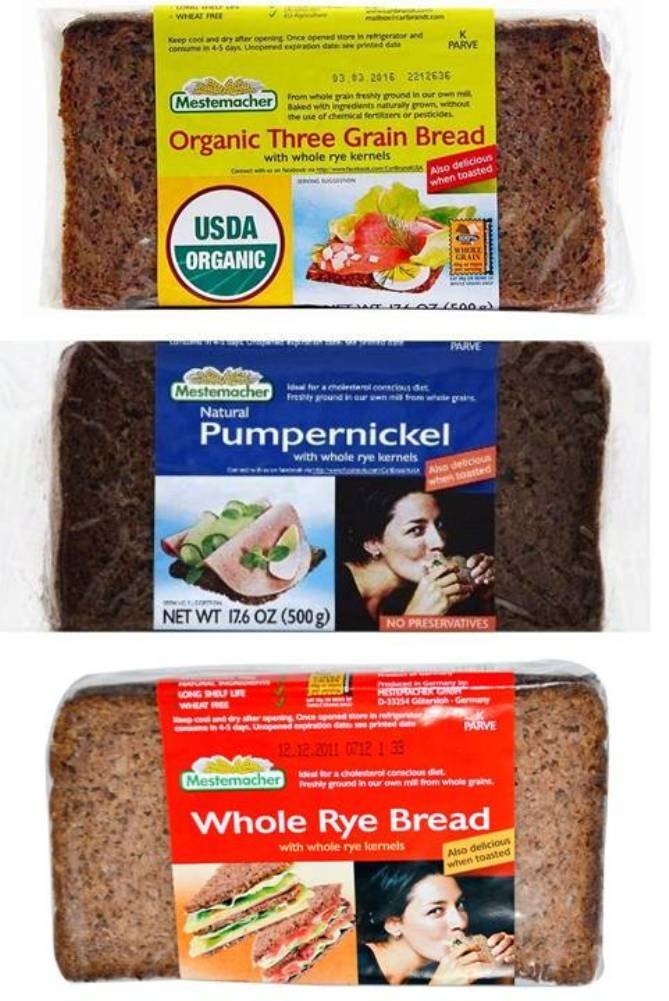 Mestemacher Natural High Fiber Bread 3 Flavor Variety Pack - Organic Three Grain, Pumpernickel & Whole Rye Bread (17.6oz Each, Pack of 3) | Healthy Breakfast, Keto Diet & Vegan Snack Option