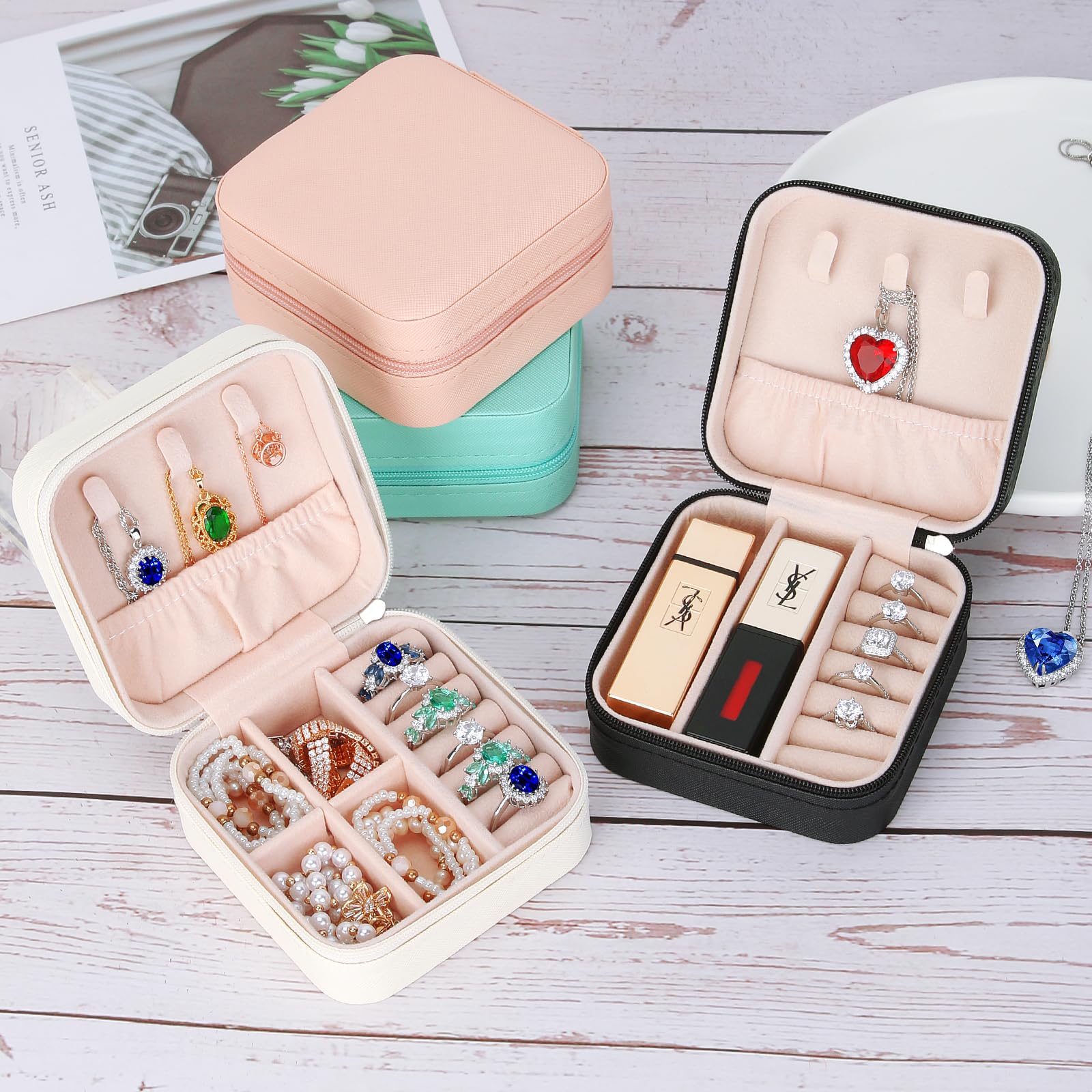 LETURE 3-Piece Travel Jewelry Organizer Set - Portable Mini Jewelry Storage Box for Rings, Earrings & Necklaces - Perfect for Women's Travel, Gifts & Home Organization (White) - Ideal for Vacation, Business Trips & Daily Jewelry Display