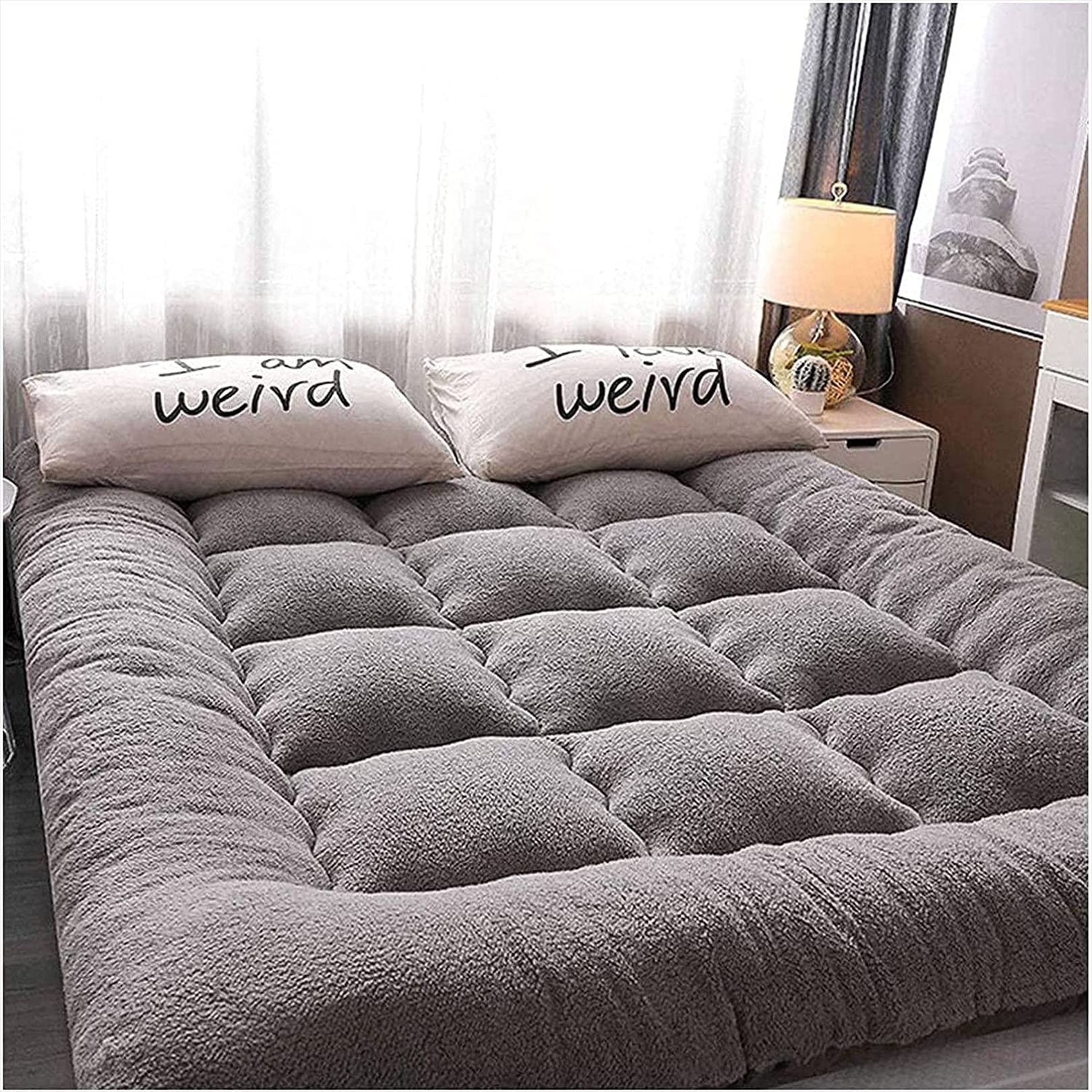 Ralsko Folding Roll Up Futon Mattress - Thick Portable Floor Mattress, Queen Size Tatami Mat for Guest Bed, Travel & Camping - Soft & Breathable Sleeping Pad (Light Gray) | Perfect for Small Spaces, Sleepovers, Outdoor Adventures & Temporary Bedding Solutions