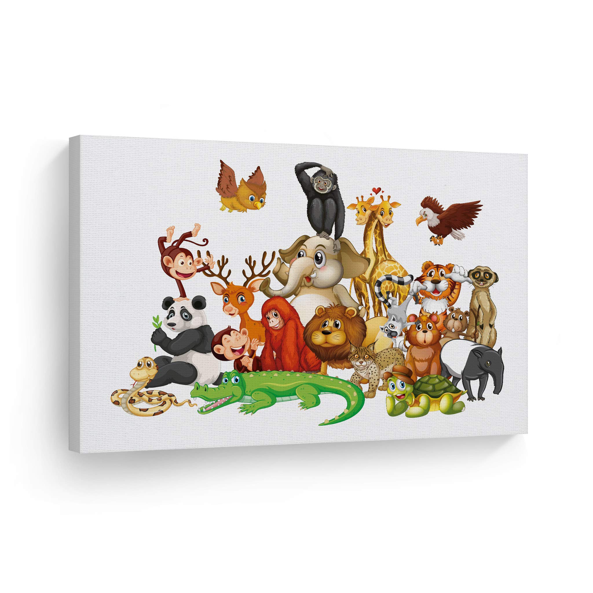 Funny Animals Friendship Illustration Canvas Print - African Safari Woodland Animal Wall Art for Office, Bedroom, Nursery (30x40 inches) | Perfect for Kids Room Decor, Baby Gifts & Home Decorating Ideas