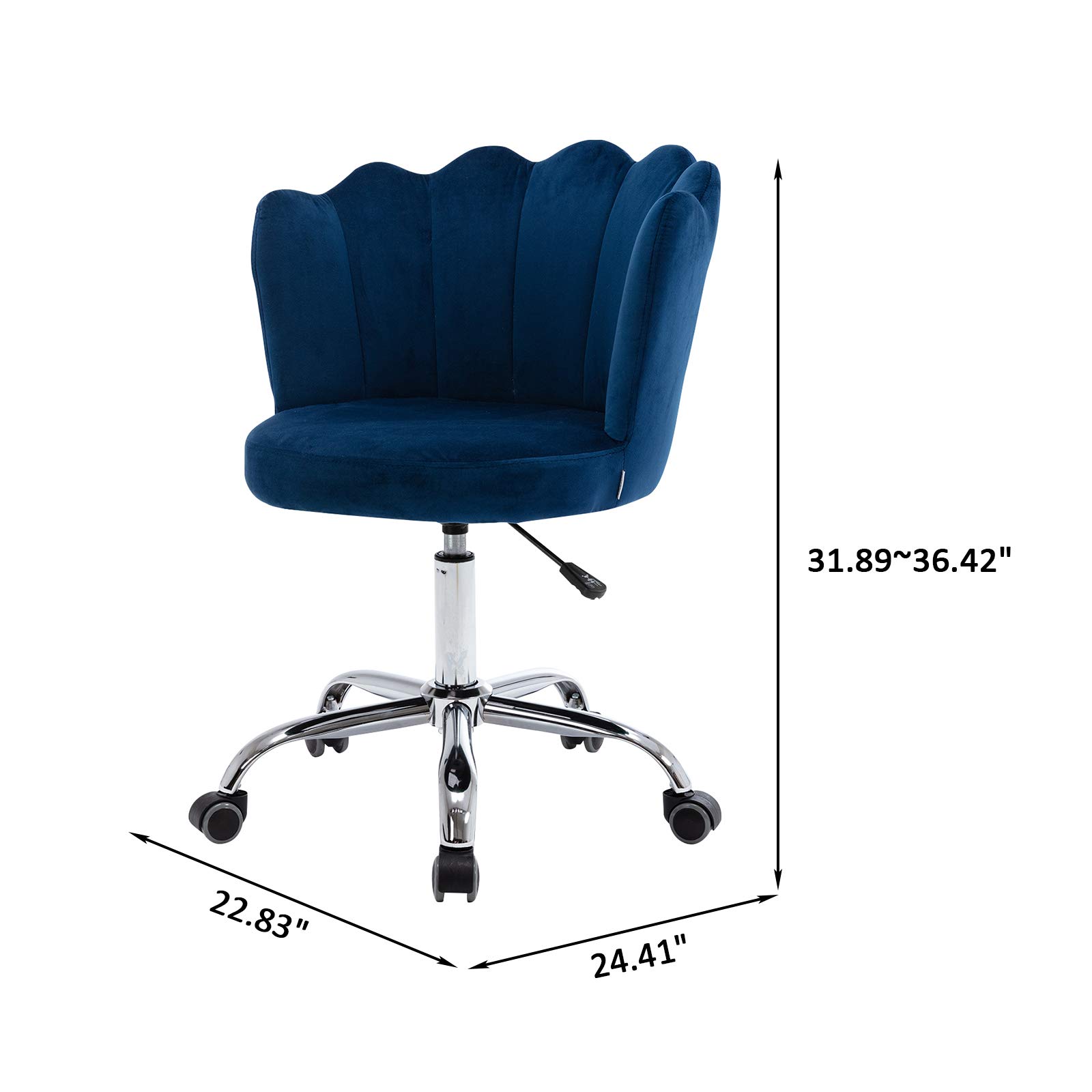 Modern Velvet Swivel Chair - Mid Century Upholstered Accent Chair with Adjustable Height | Velvet Desk Chair & Vanity Stool for Living Room, Bedroom & Home Office | Blue Velvet Leisure Armchair for Reading, Working & Relaxing