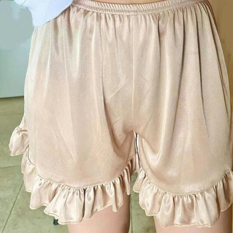 Women's Satin Ice Silk Ruffle Shorts - Soft & Comfortable Summer Sleepwear for Lounge & Home Wear - Perfect for Relaxing, Yoga & Vacation