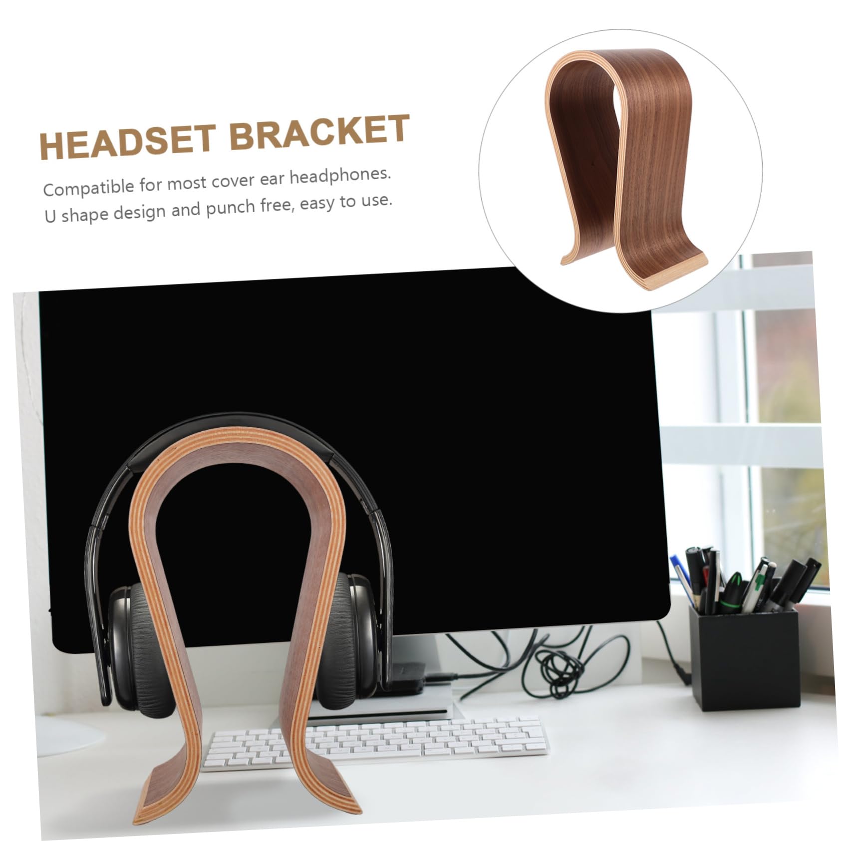 Premium Wooden Headphone Stand - Universal Holder for Headphones, Headsets & Helmets - Space-Saving Desk Organizer for Home Office, Gaming Setup & Studio Use