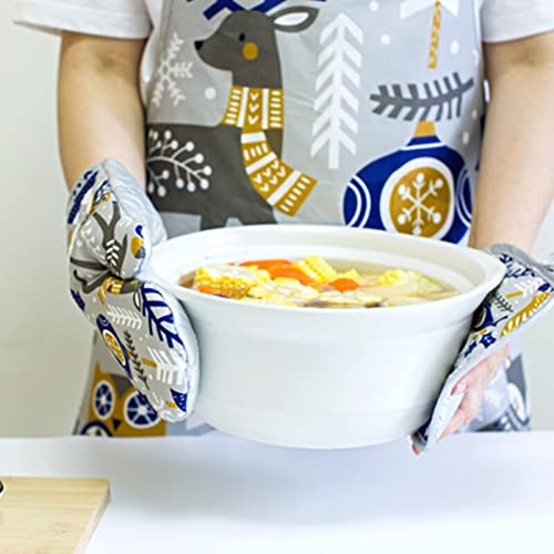 Festive Snowman Oven Mitts and Potholders Set - 3-Piece Non-Slip BBQ Gloves with Christmas Apron for Cooking, Baking & Grilling - Holiday Kitchen Gift & Decor (White) - Perfect for Christmas Baking, Holiday Cooking & Festive Kitchen Decorations