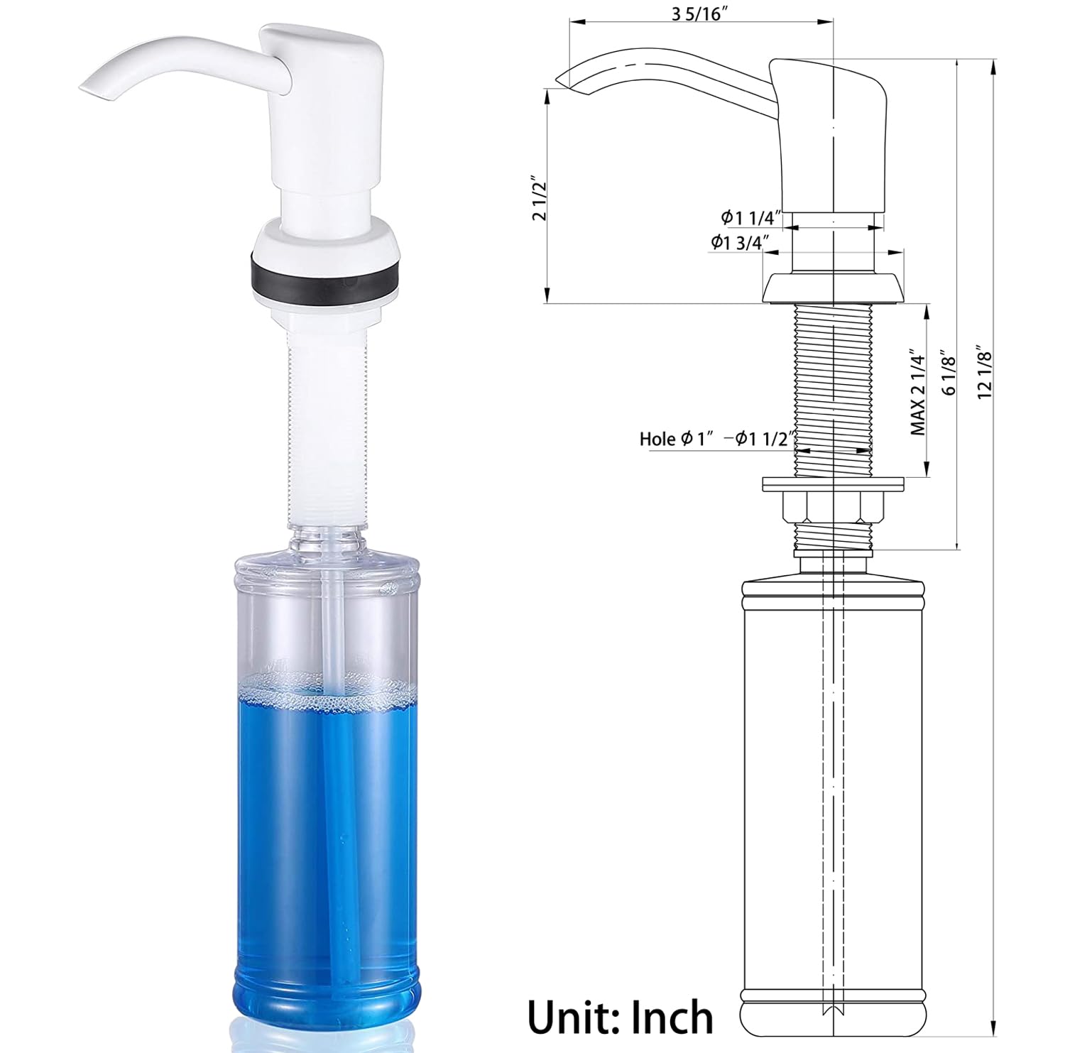 GAGALIFE 13oz White Top-Refillable Kitchen Sink Soap Dispenser with Large Pet Bottle - Perfect for Modern Kitchens, Bathrooms & Pet Washing Stations